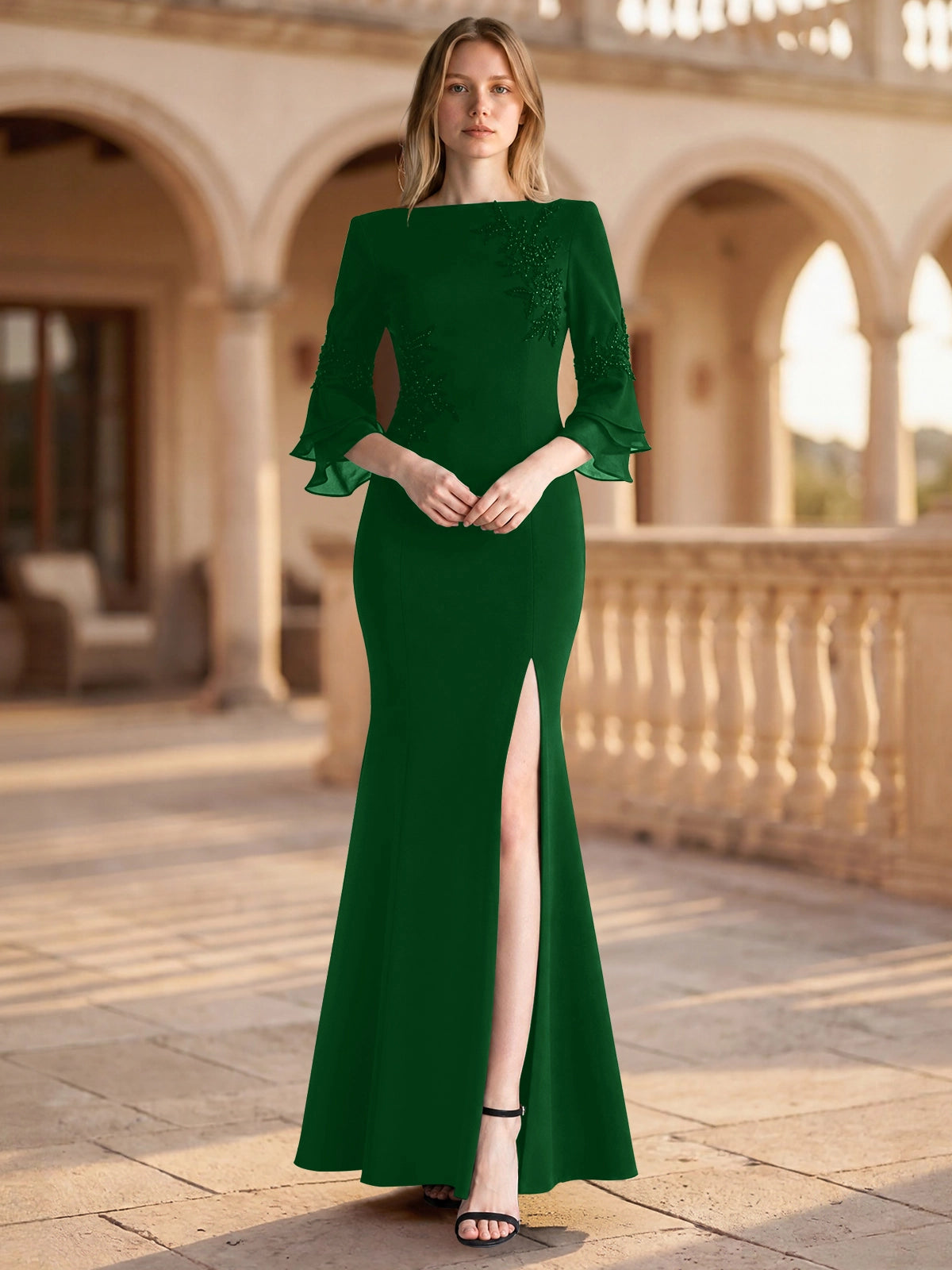 Chiffon Mother of the Bride Dress with 3/4 Sleeves