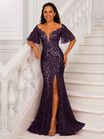 Mermaid Mother of the Bride Dress with V-neck 