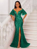 Mermaid Mother of the Bride Dress with V-neck 
