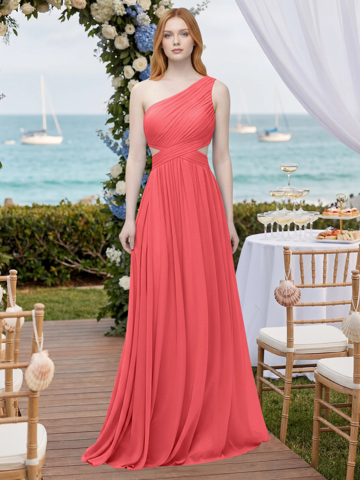 One-Shoulder Side Cut-Out Bridesmaid Dress 