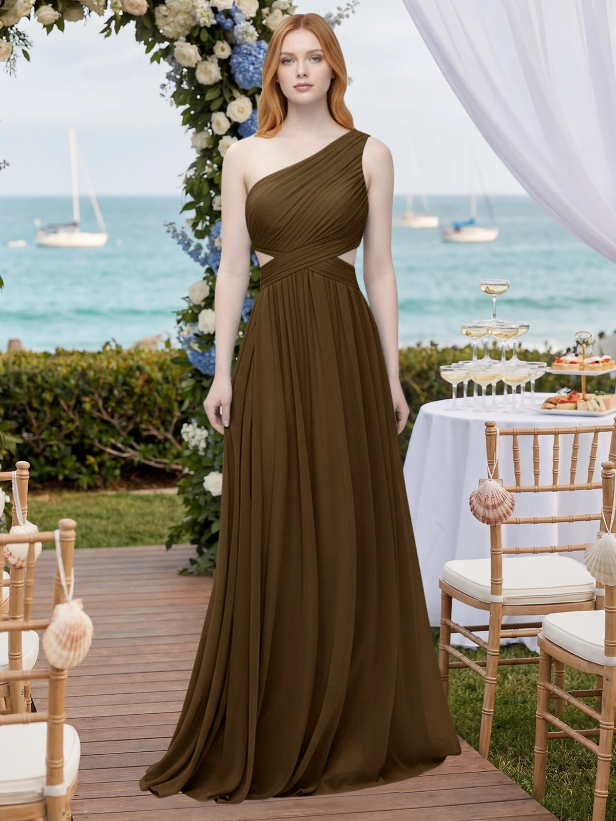 One-Shoulder Side Cut-Out Bridesmaid Dress 