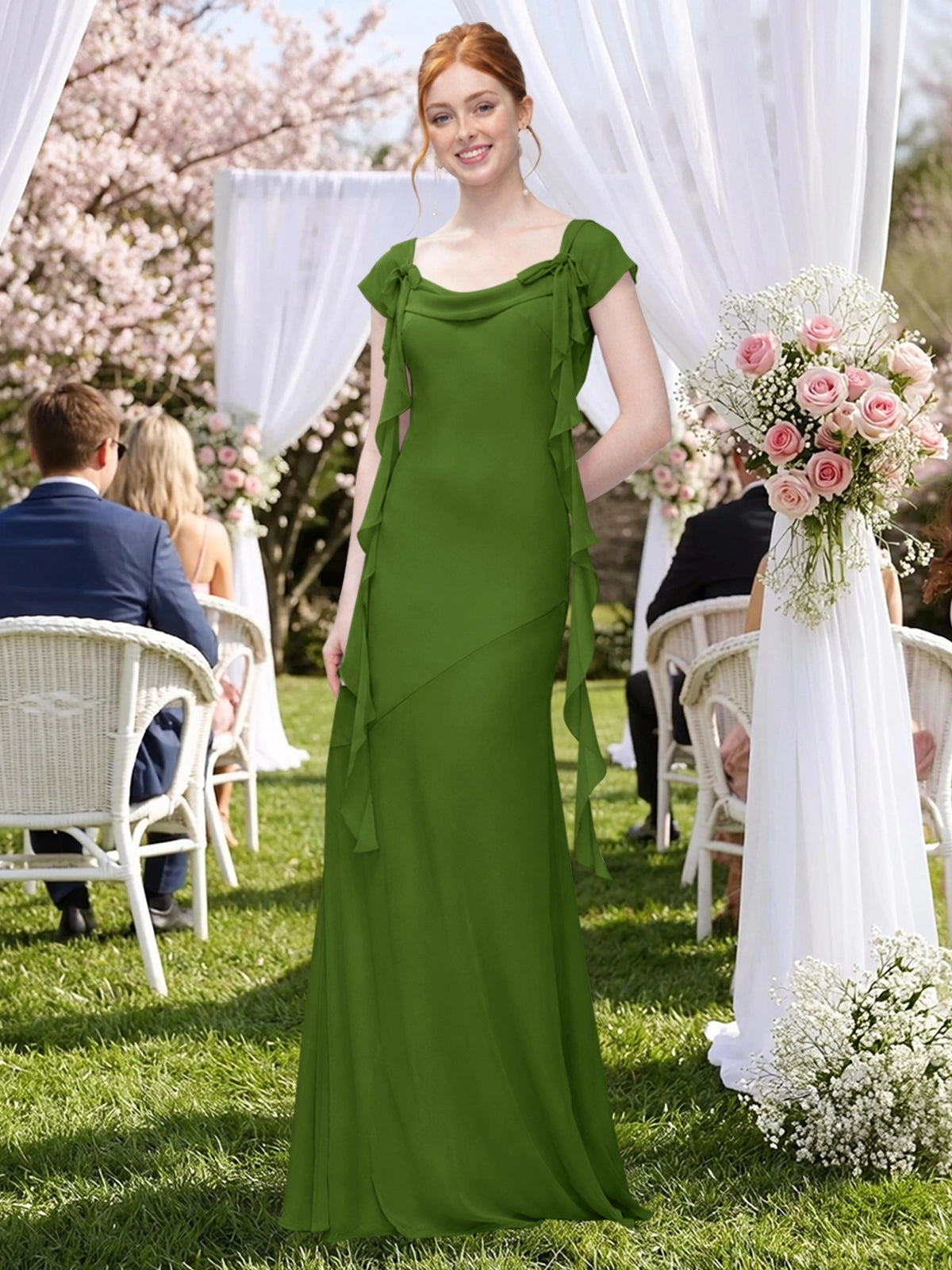 Flowy Ruffle Sheath Bridesmaid Dress 