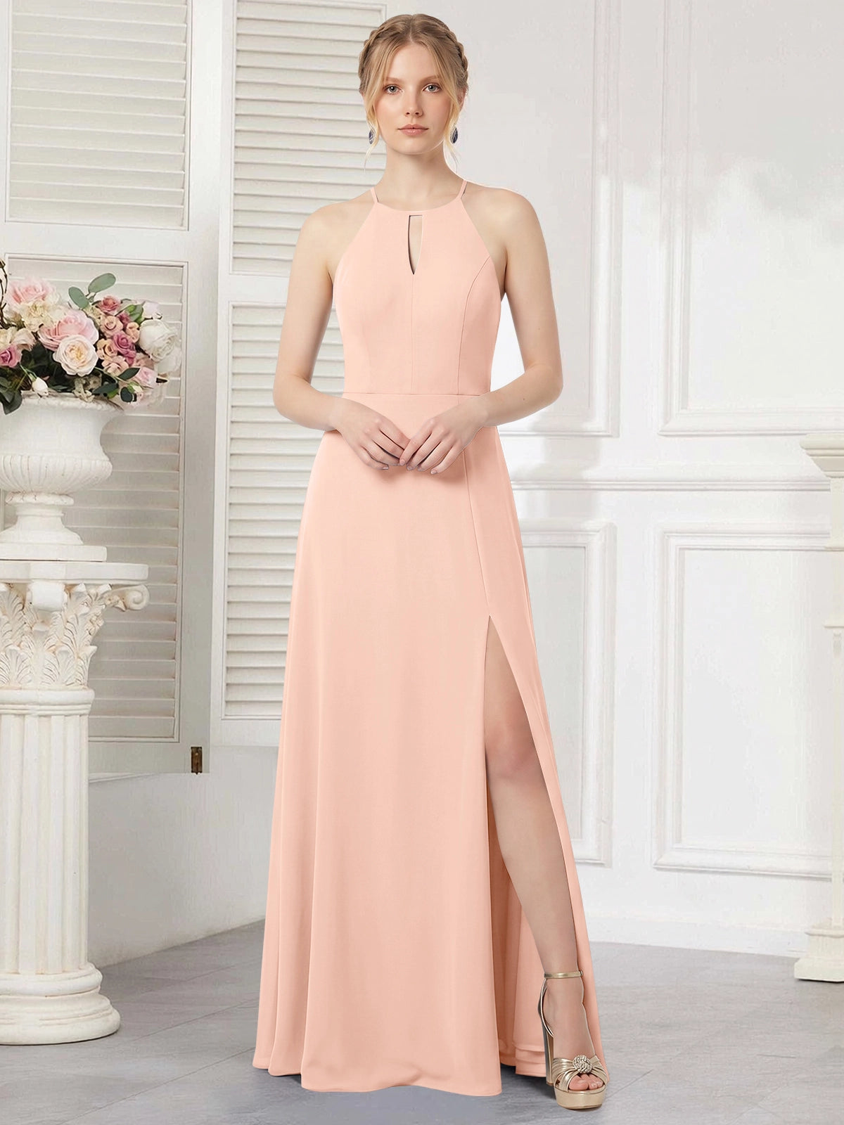 Chiffon Bridesmaid Dress with Halter 