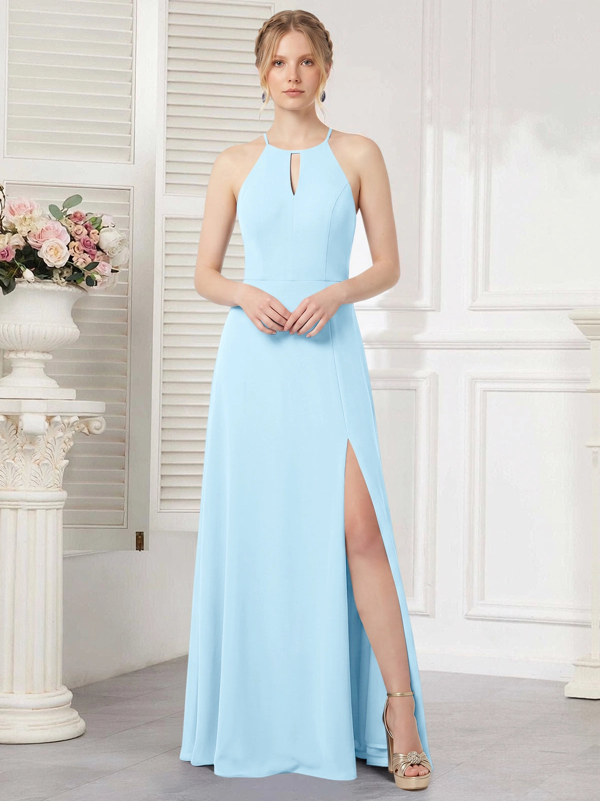 Chiffon Bridesmaid Dress with Halter 