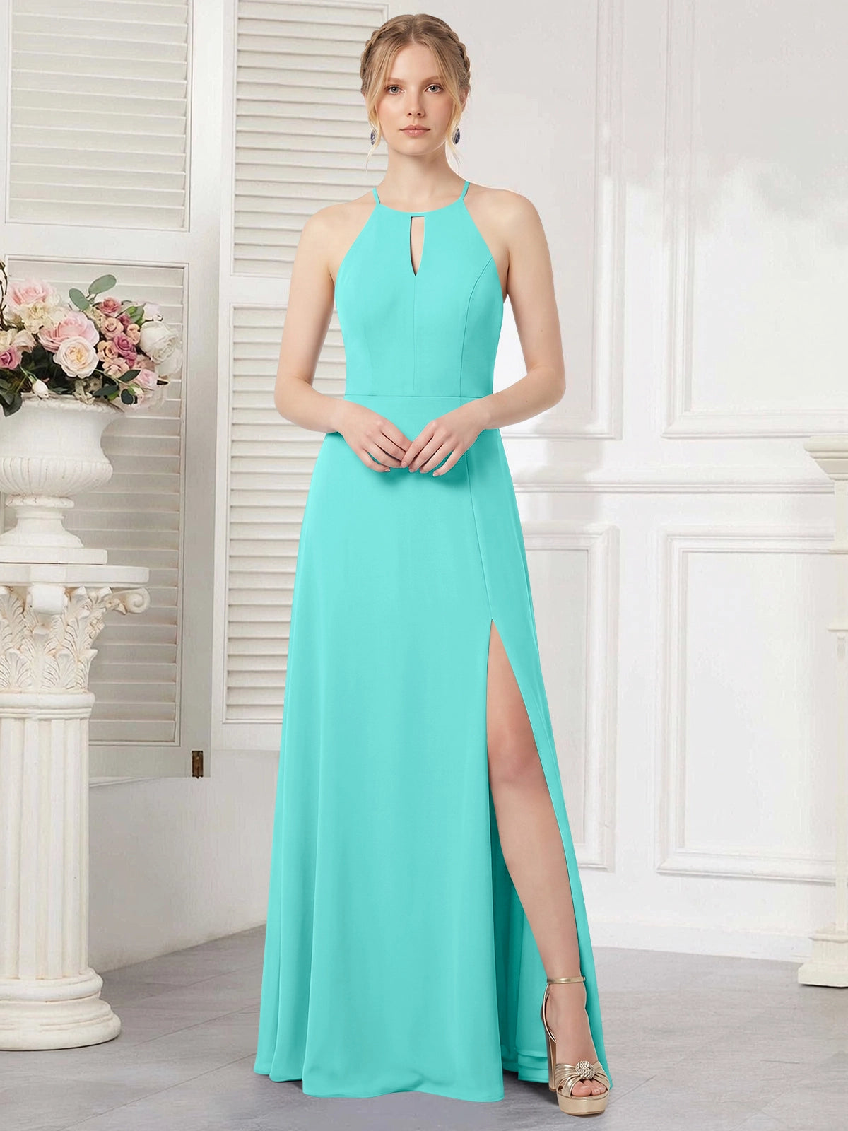 Chiffon Bridesmaid Dress with Halter 