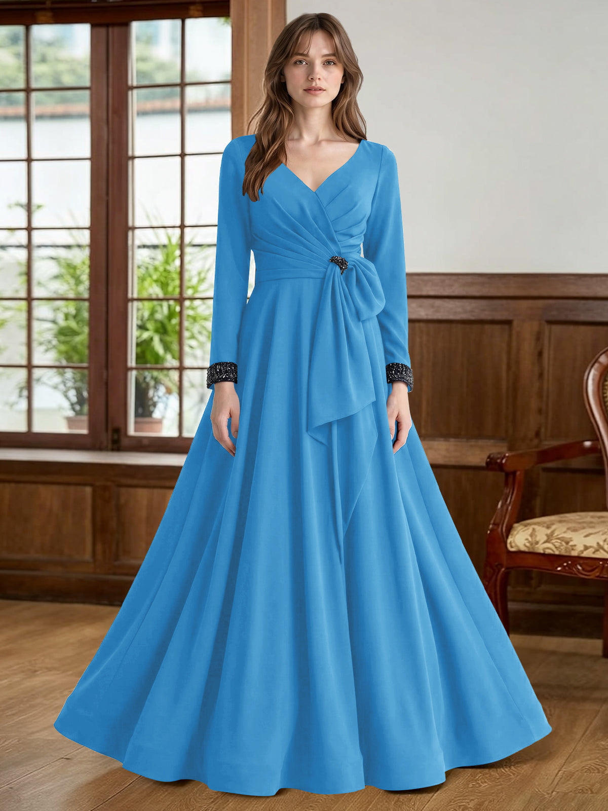 Stretch Satin Mother of the Bride Dress with Crystal