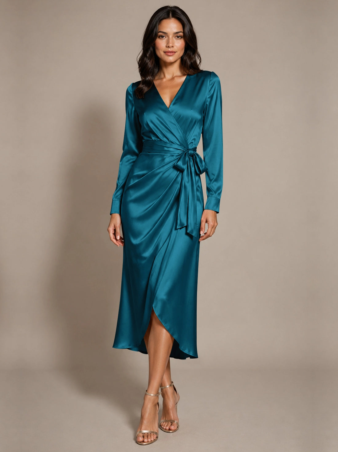 Silk-like Mother of the Bride Dress with Self-Tie Sash 