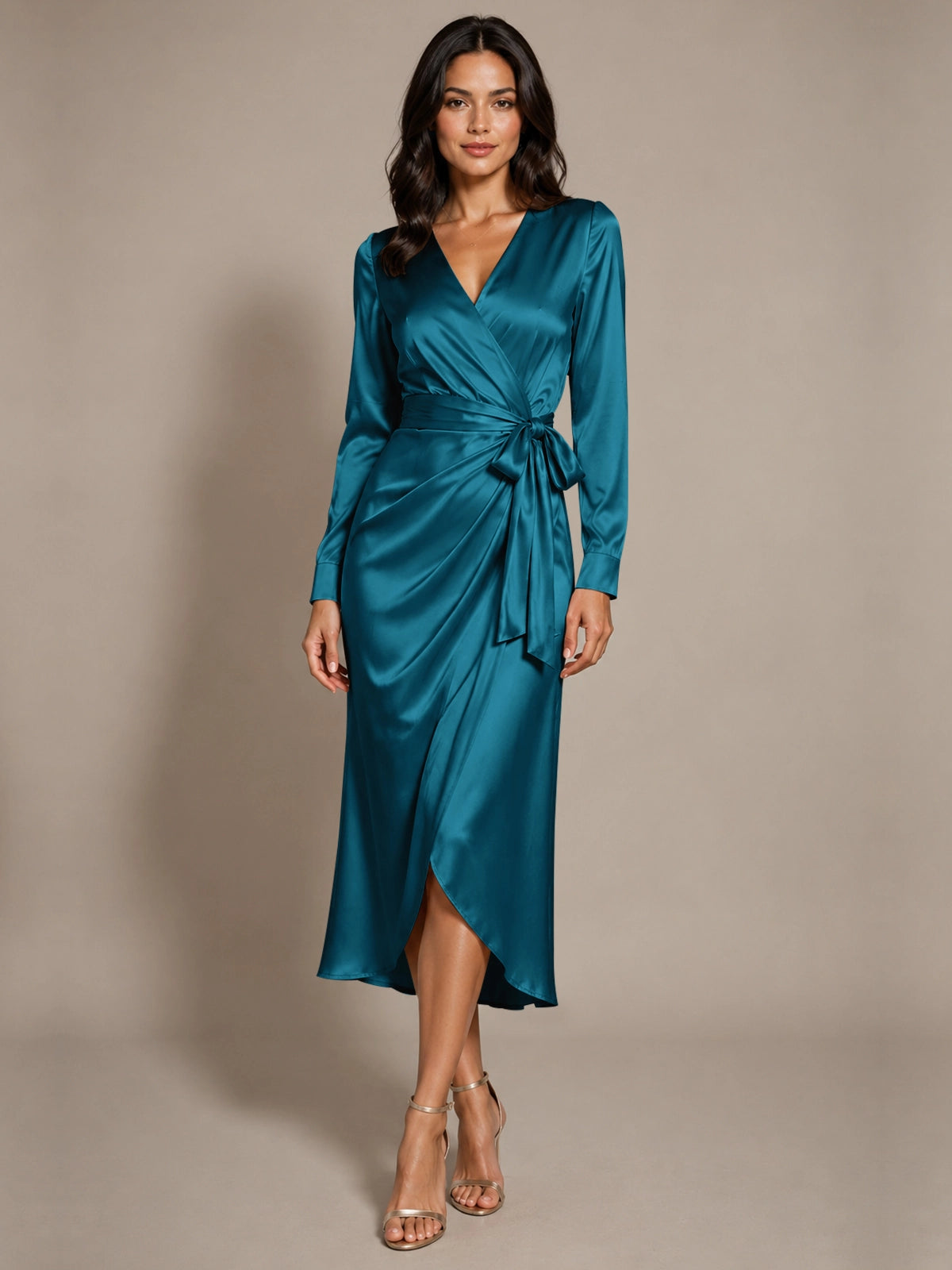 Silk-like Mother of the Bride Dress with Self-Tie Sash 
