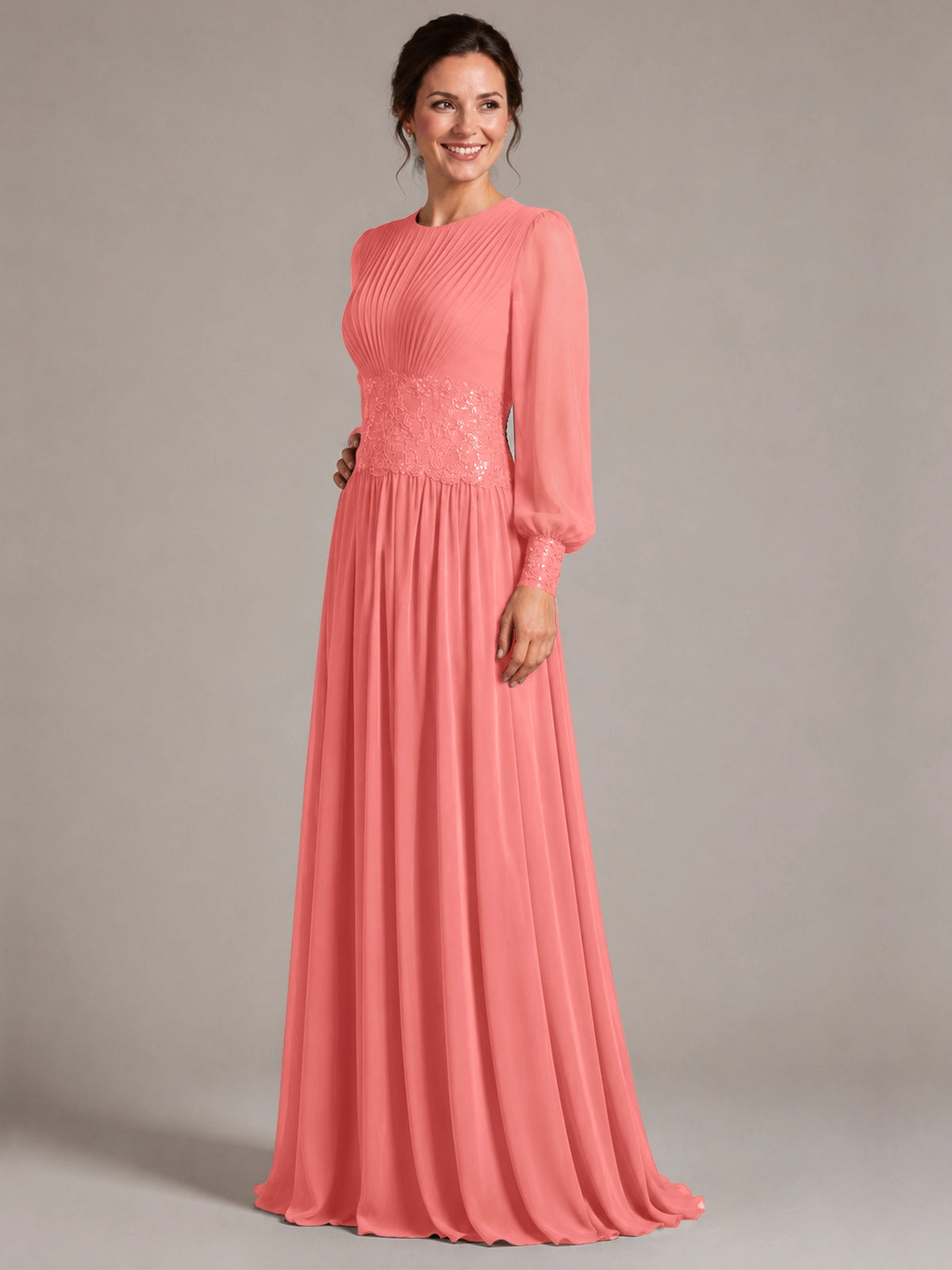 Chiffon Mother of the Bride Dress with Jewel Neckline 
