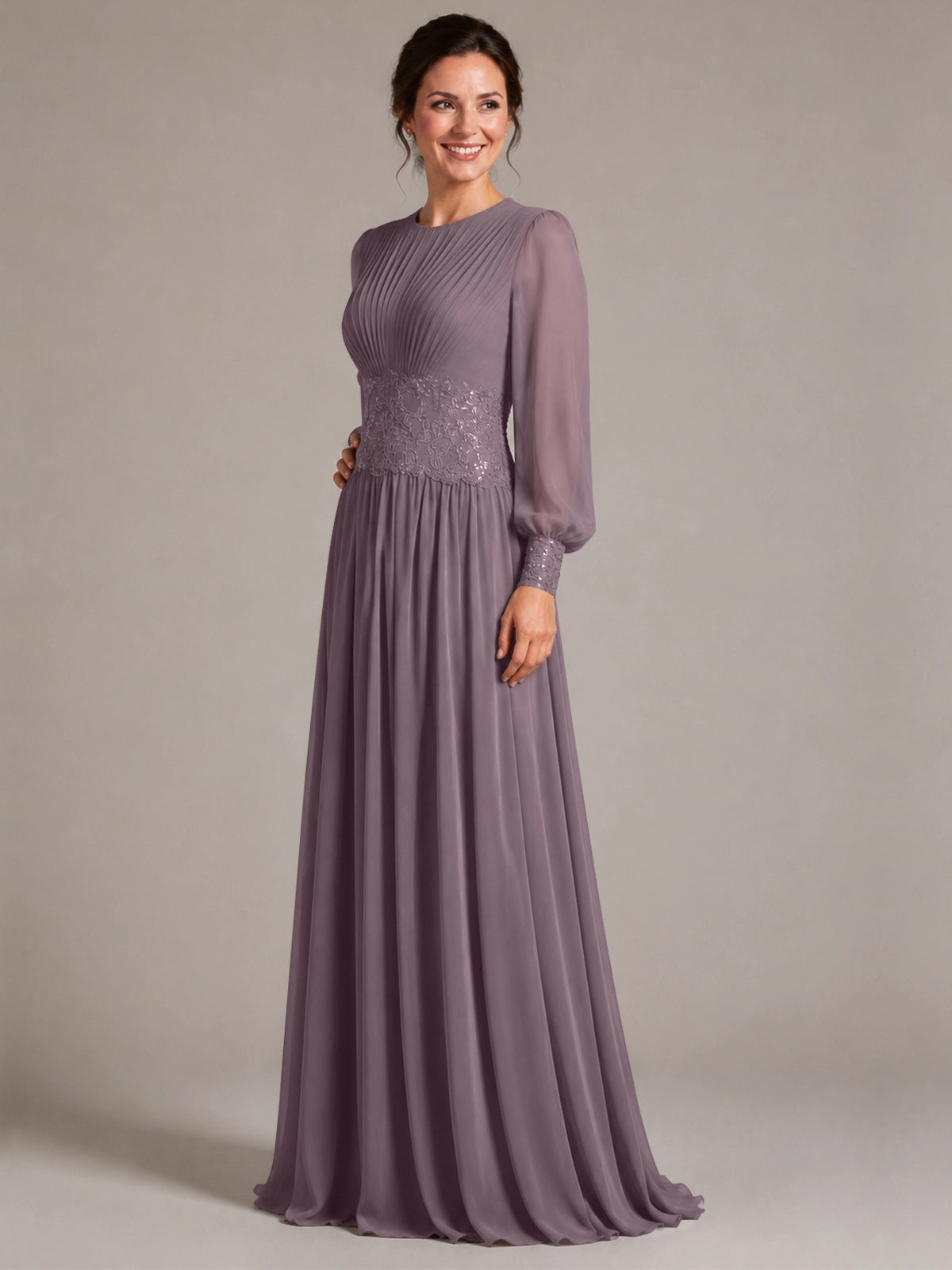 Chiffon Mother of the Bride Dress with Jewel Neckline 
