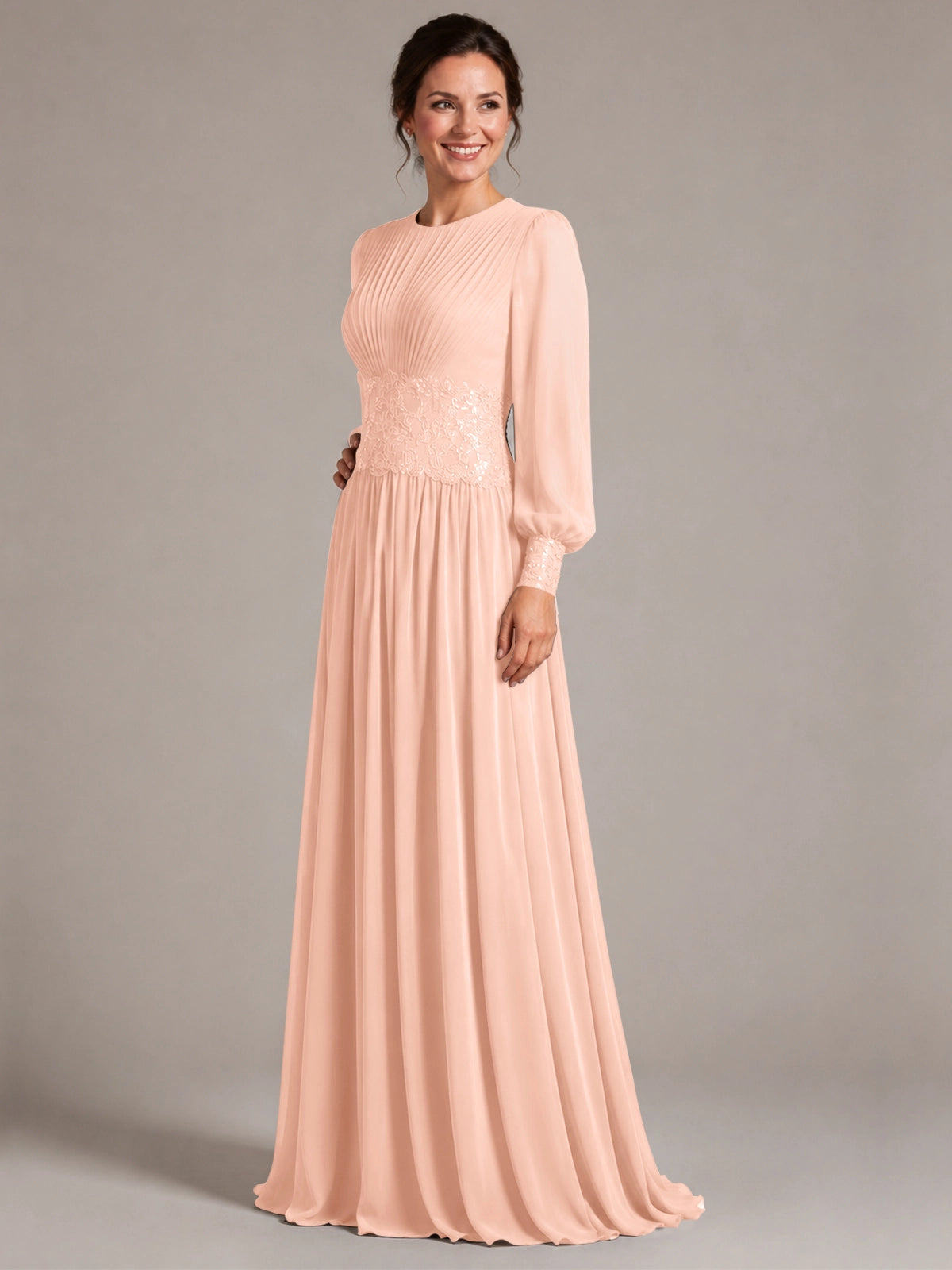 Chiffon Mother of the Bride Dress with Jewel Neckline 