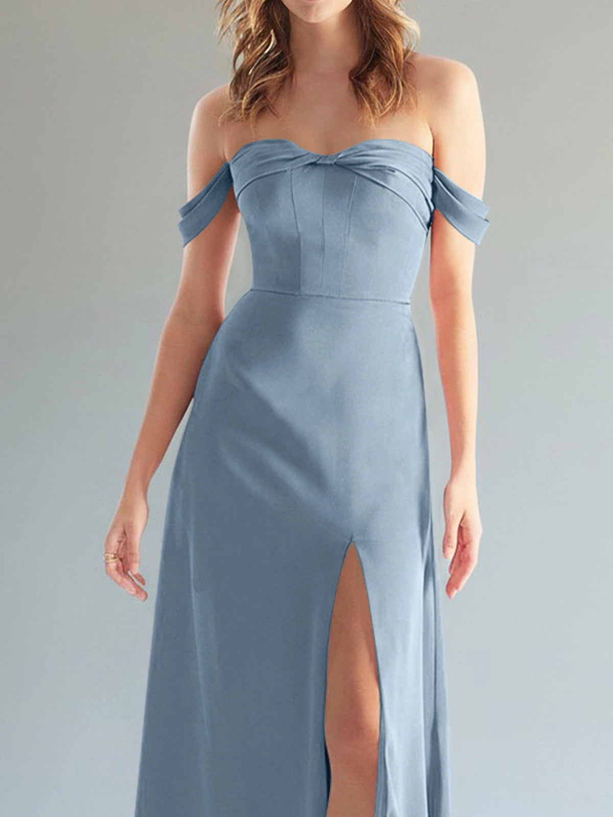 Off-the-Shoulder Slit Bridesmaid Dress 