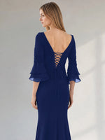 Chiffon Mother of the Bride Dress with 3/4 Sleeves