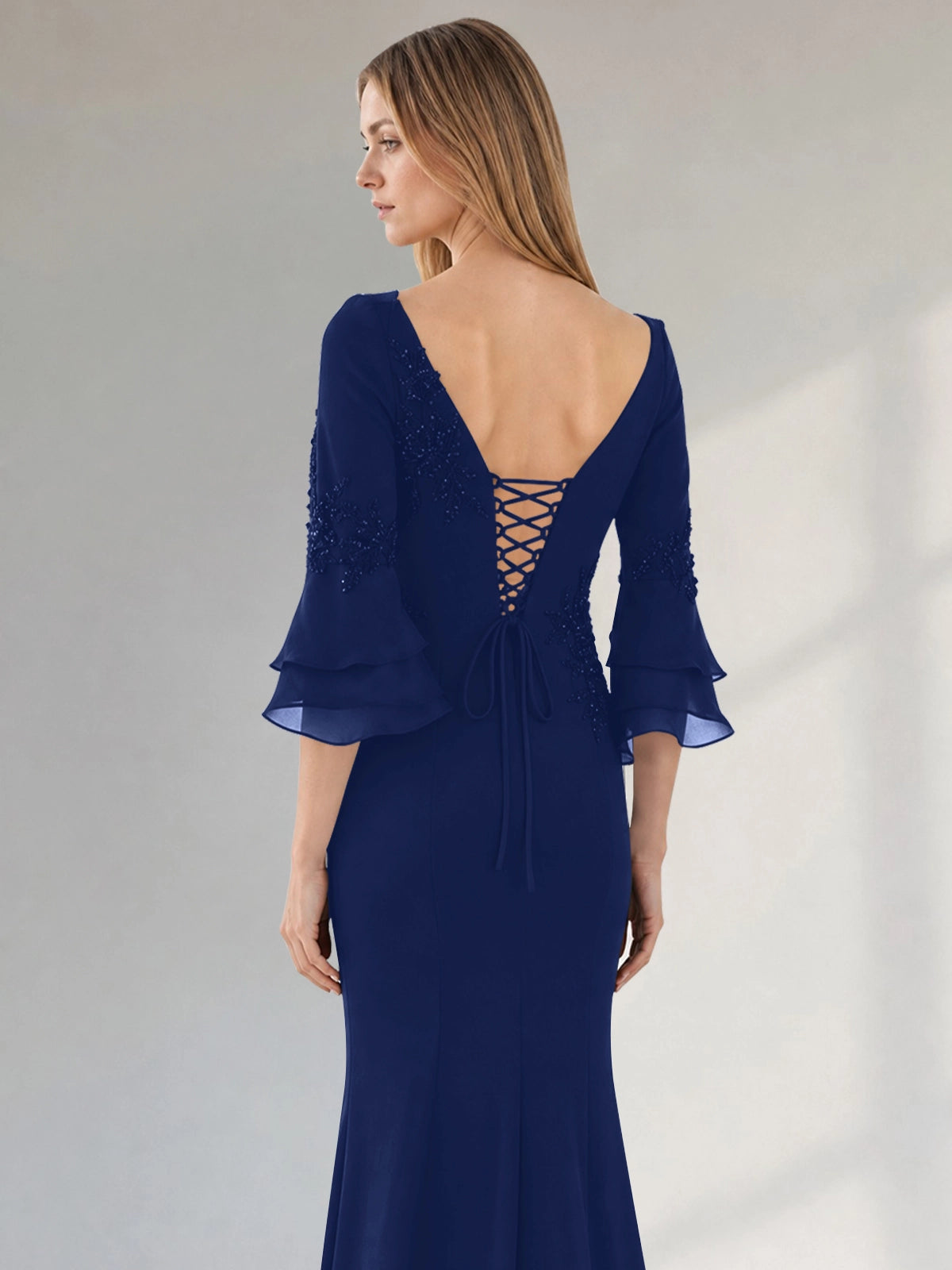 Chiffon Mother of the Bride Dress with 3/4 Sleeves