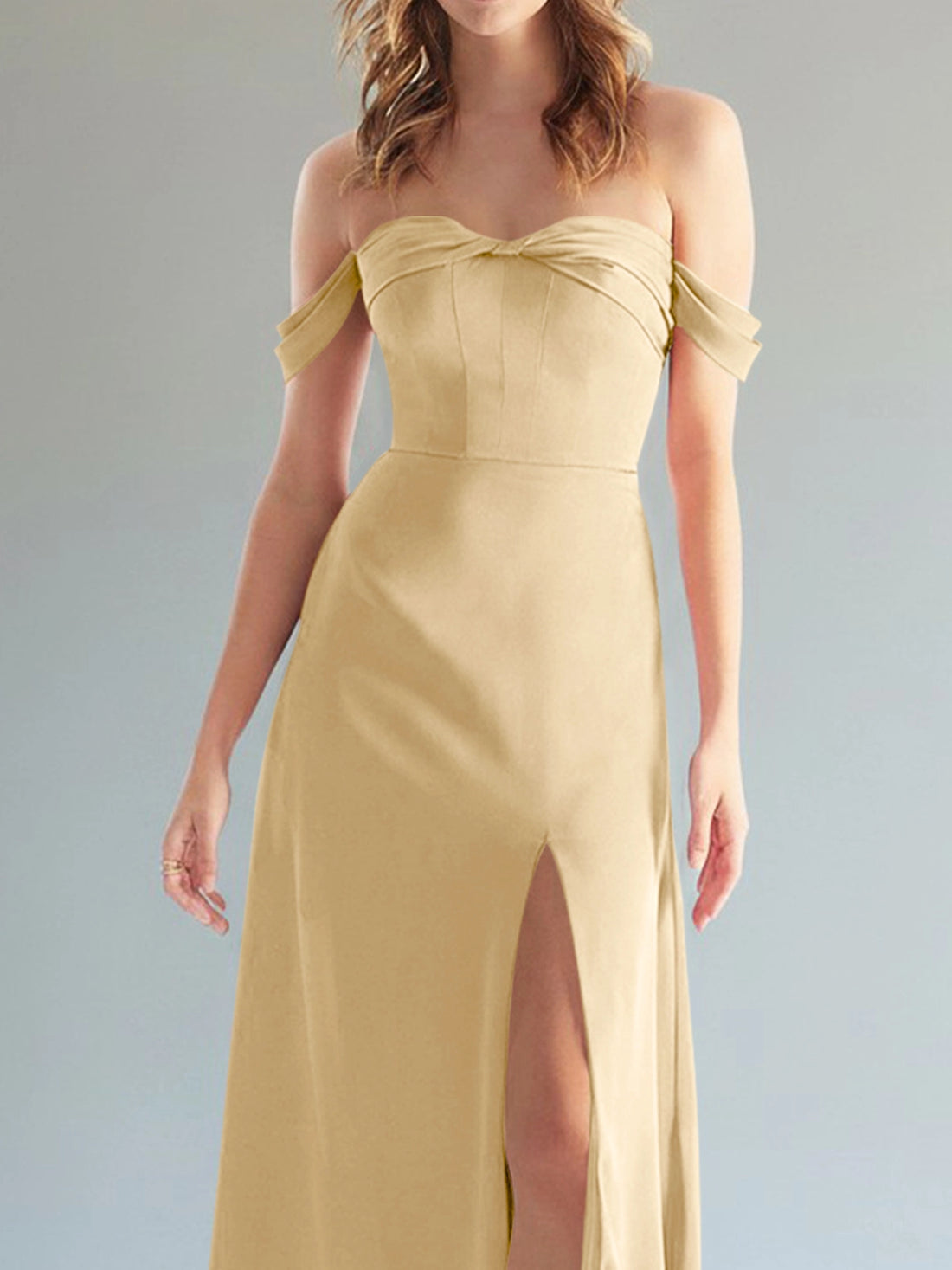 Off-the-Shoulder Slit Bridesmaid Dress 
