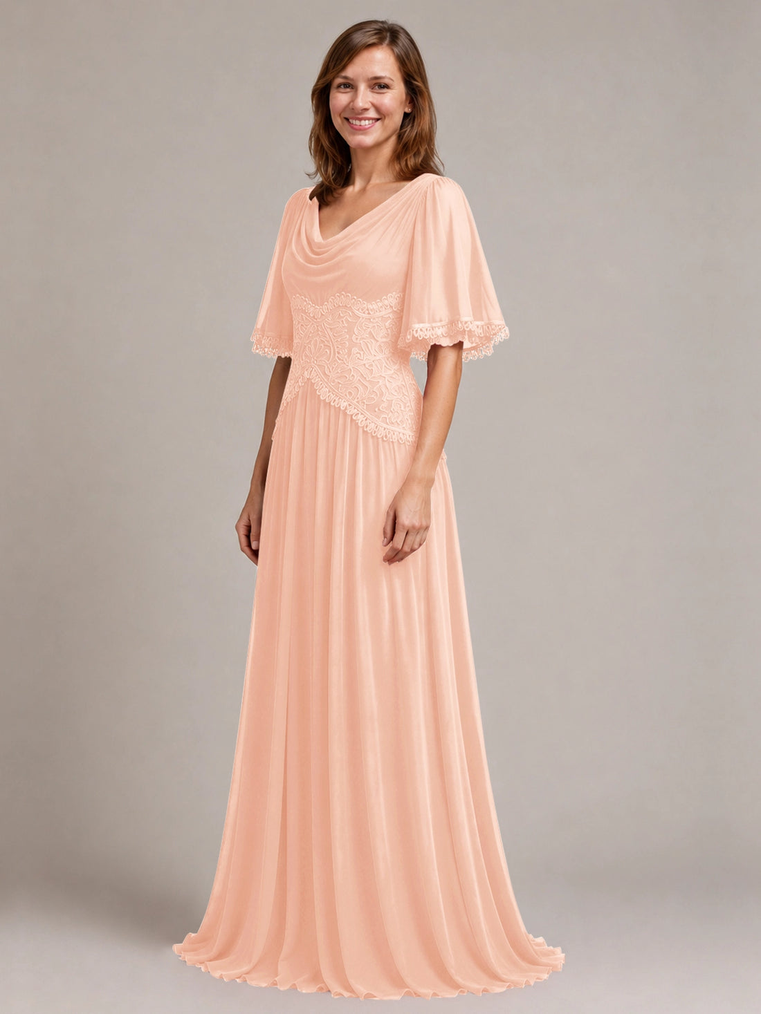 Cowl Neck Mother of the Bride Dress with Applique 