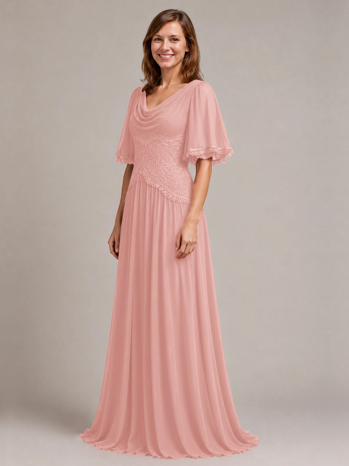 Cowl Neck Mother of the Bride Dress with Applique 