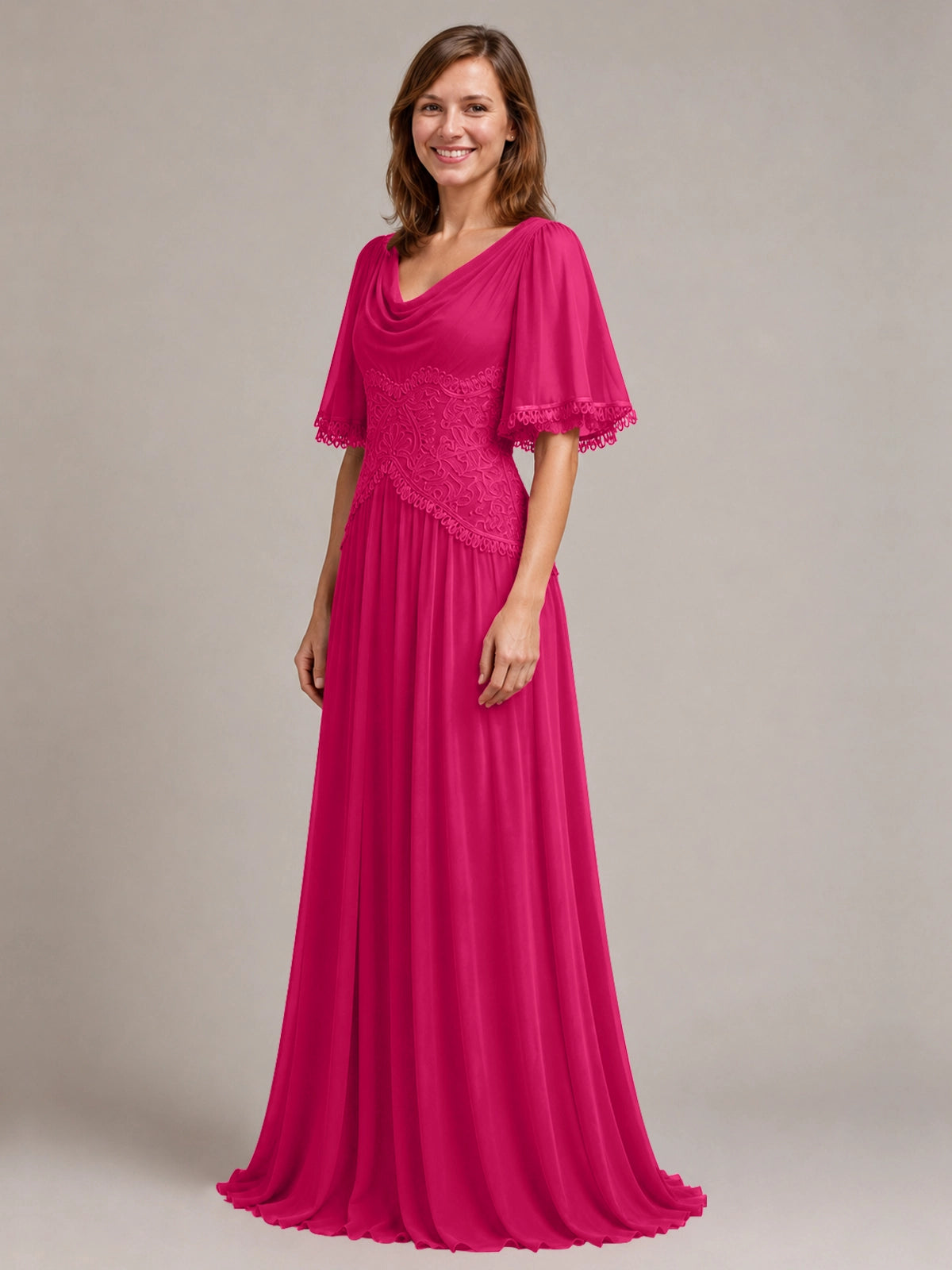 Cowl Neck Mother of the Bride Dress with Applique 