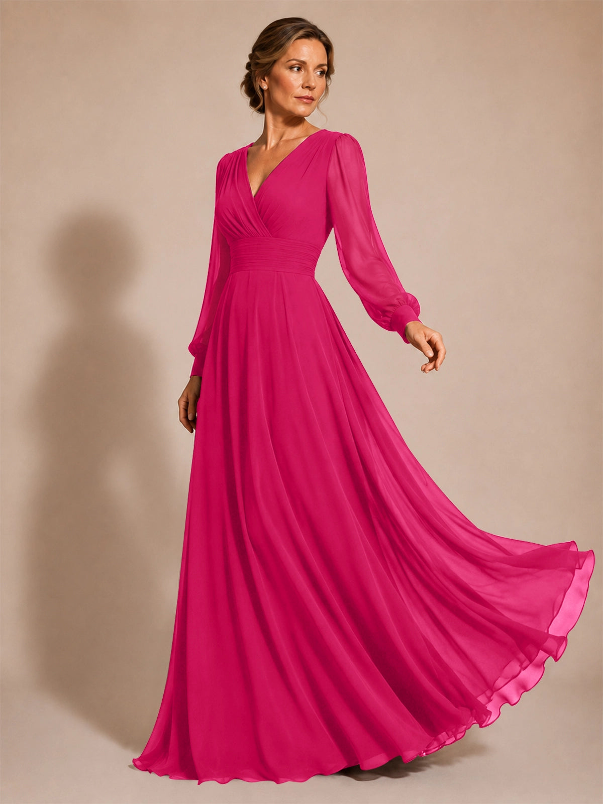 Chiffon Mother of the Bride Dress with Long Sleeves 