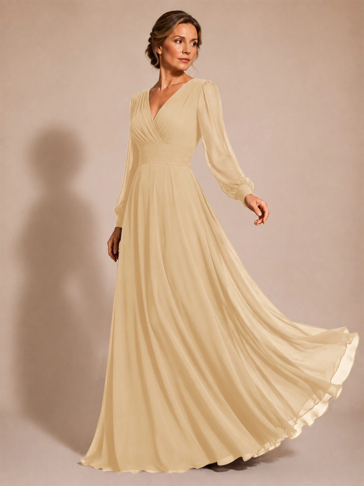 Chiffon Mother of the Bride Dress with Long Sleeves 