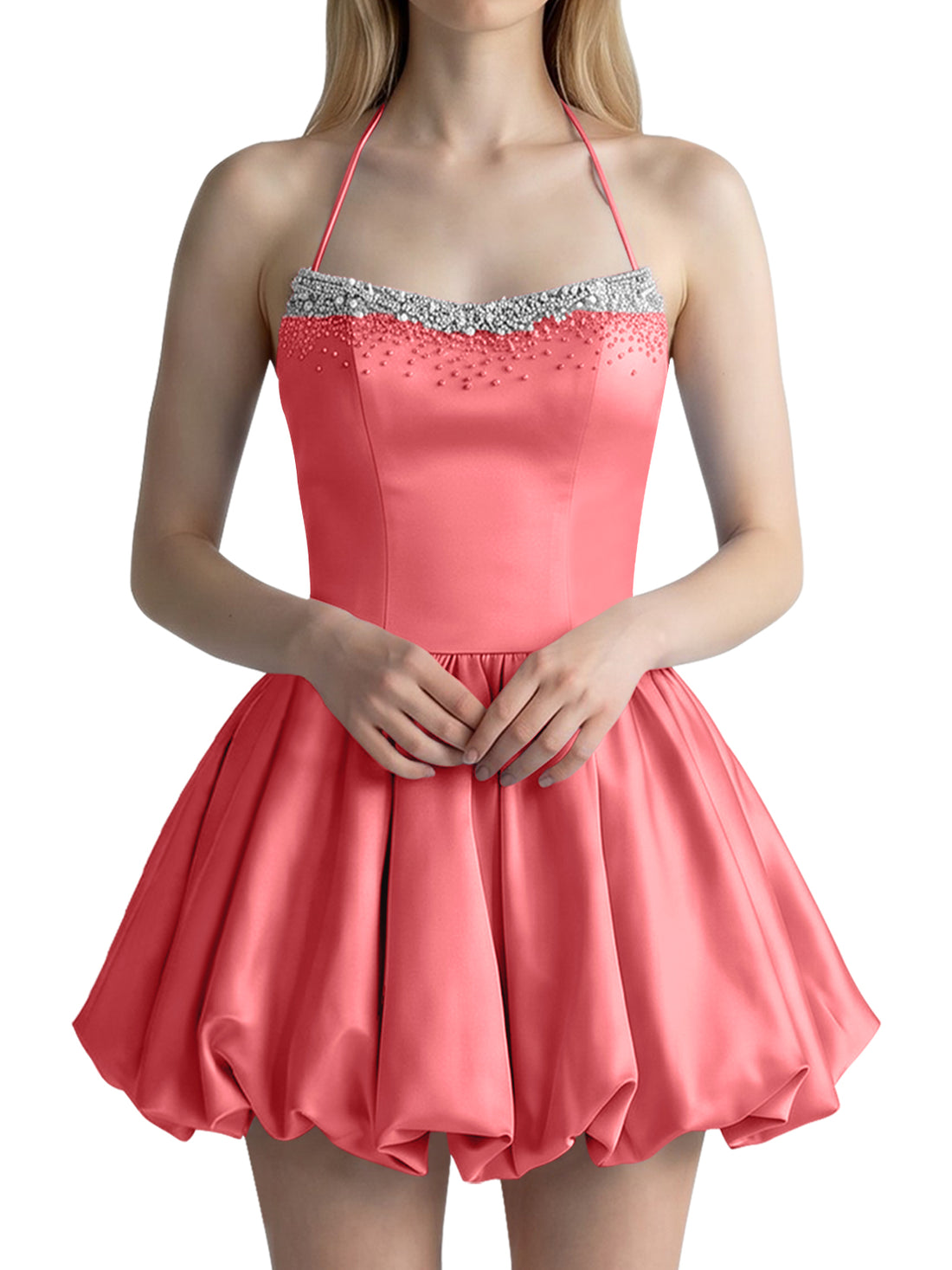Beading Bubble Hem Mini Dress 