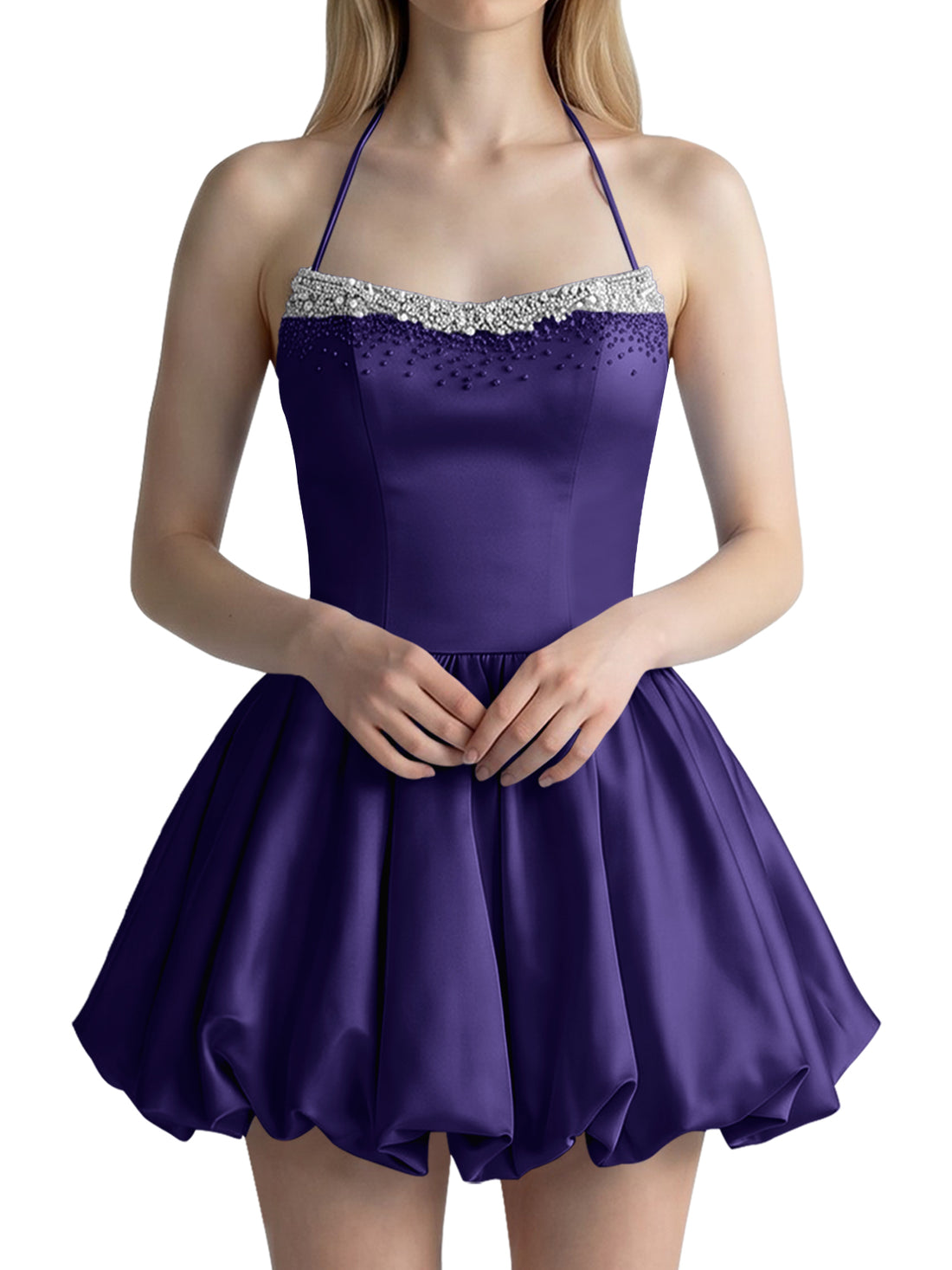 Beading Bubble Hem Mini Dress 