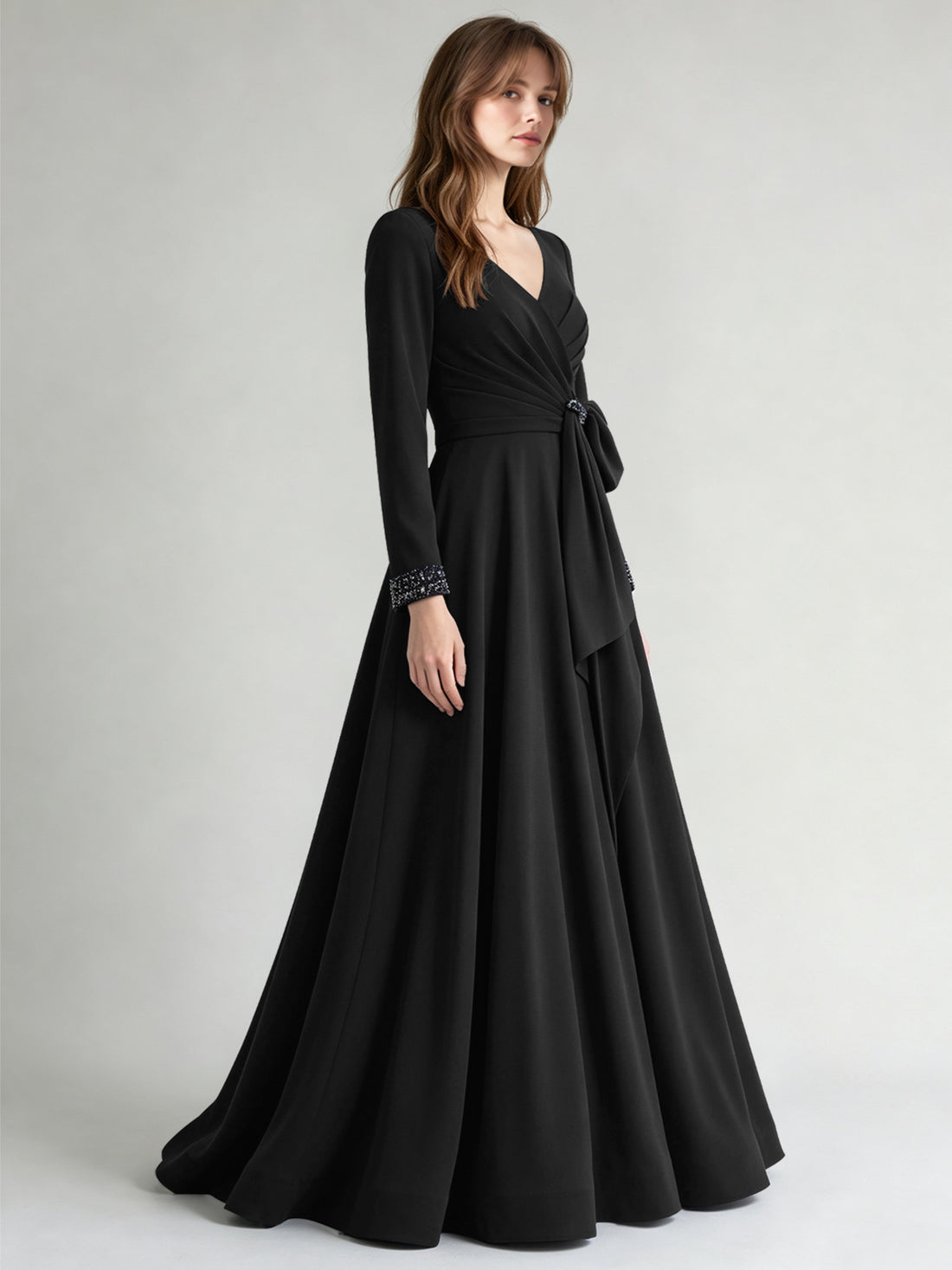 Stretch Satin Mother of the Bride Dress with Crystal