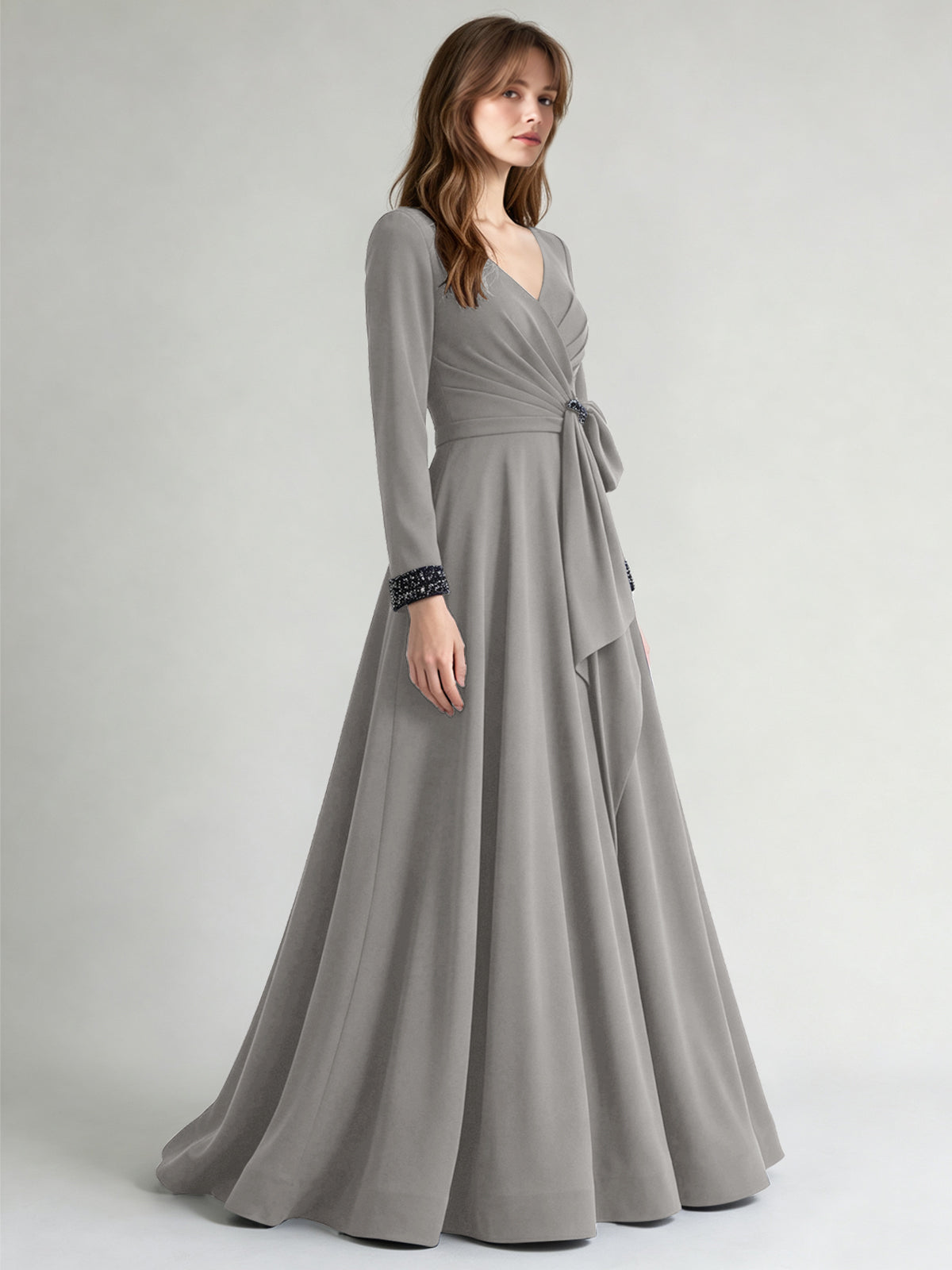 Stretch Satin Mother of the Bride Dress with Crystal