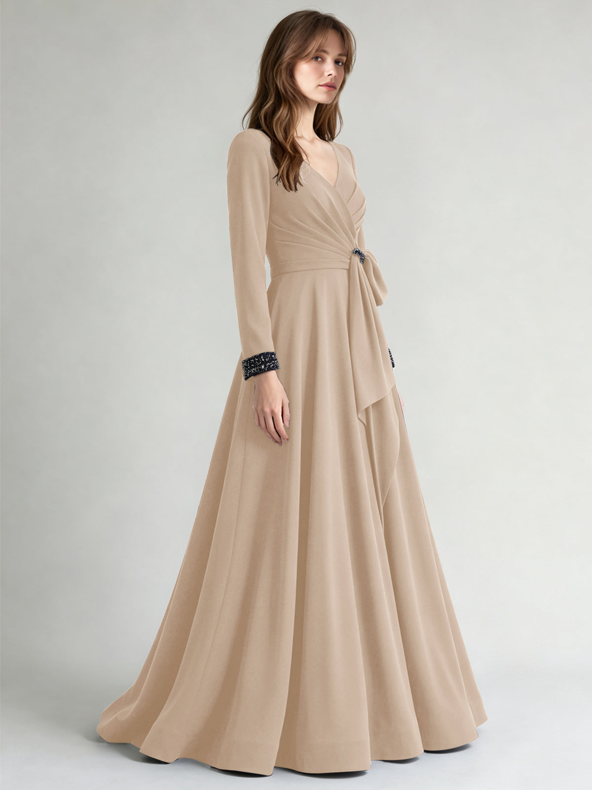 Stretch Satin Mother of the Bride Dress with Crystal