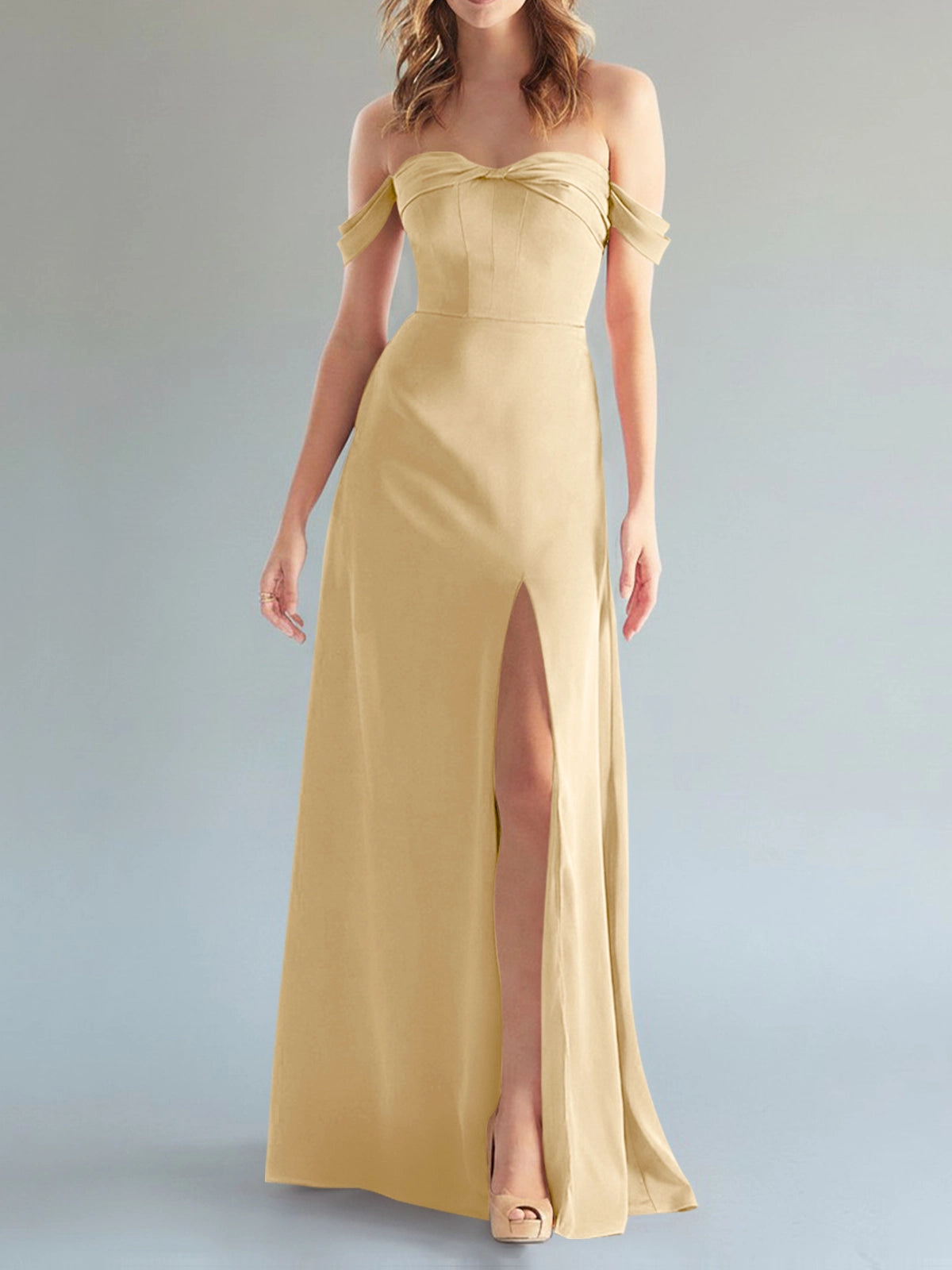 Off-the-Shoulder Slit Bridesmaid Dress 