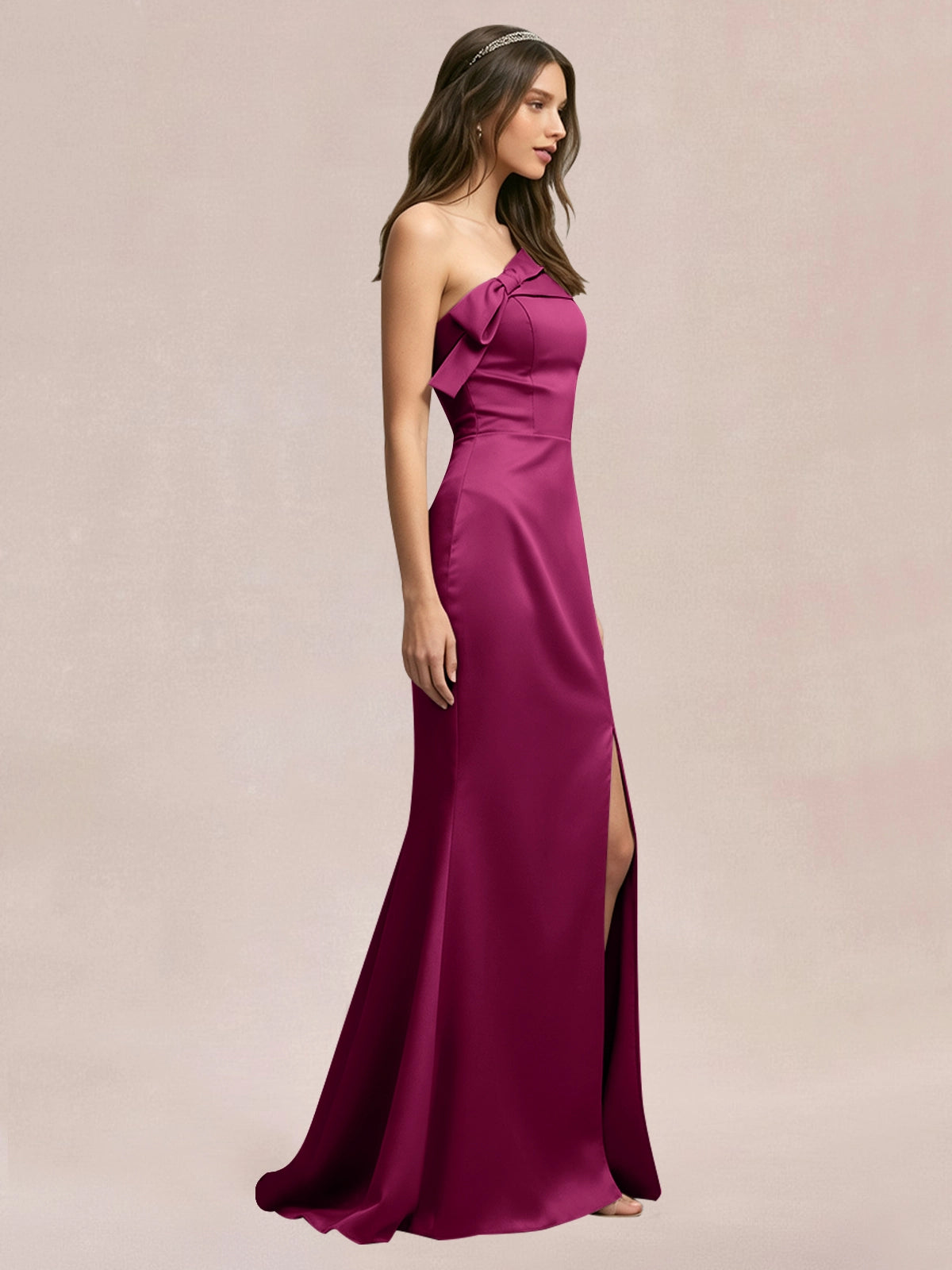 Satin Bow Accent Bridesmaid Dress 