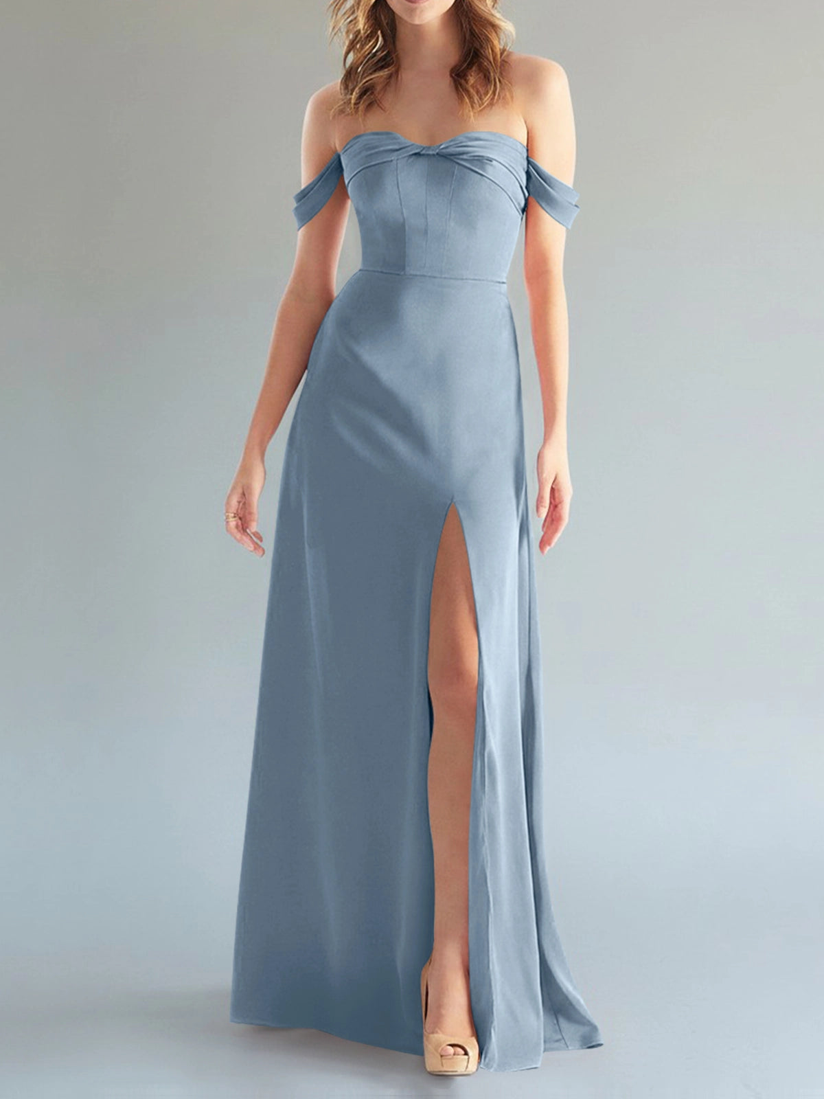 Off-the-Shoulder Slit Bridesmaid Dress 