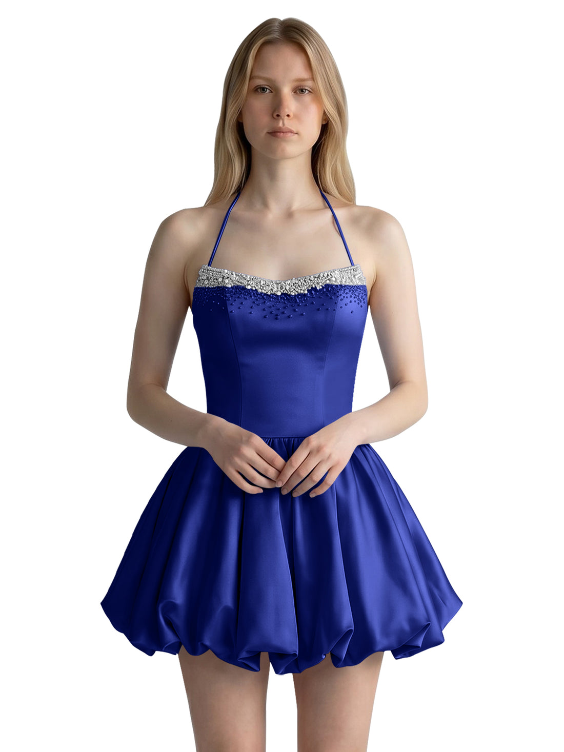 Beading Bubble Hem Mini Dress 
