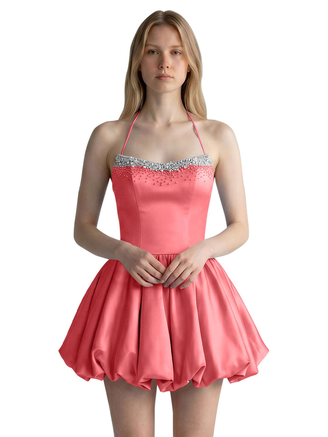 Beading Bubble Hem Mini Dress 