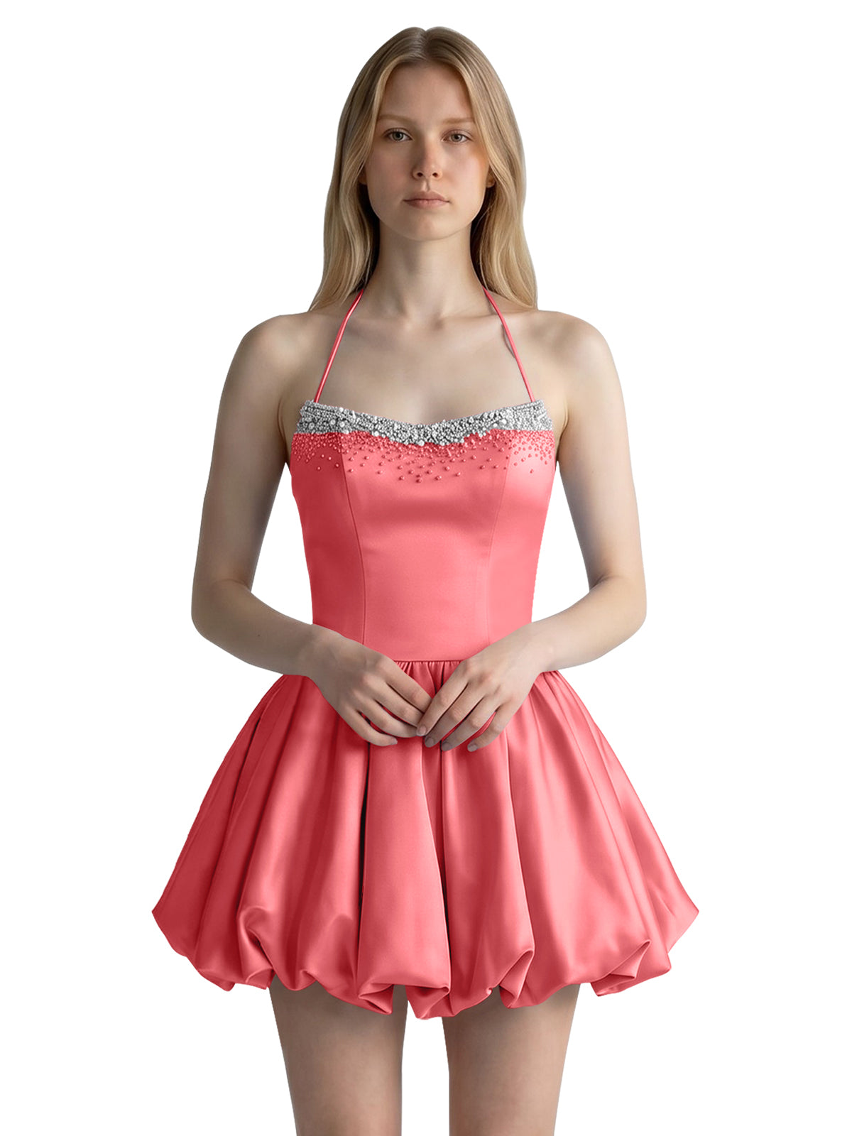 Beading Bubble Hem Mini Dress 