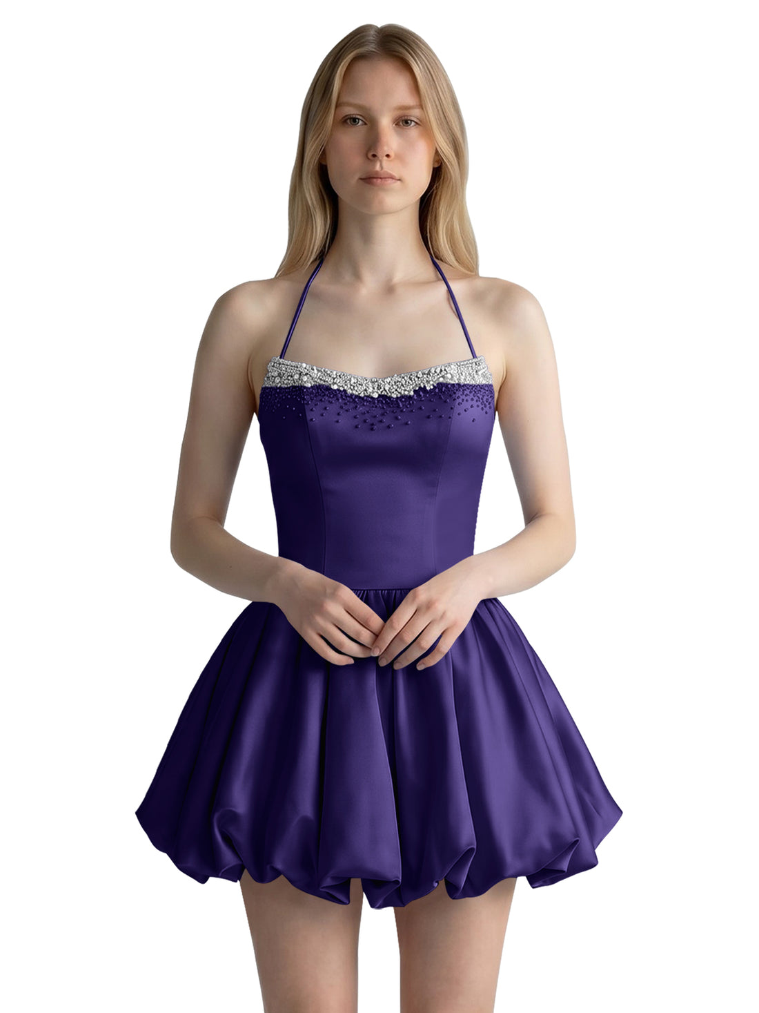 Beading Bubble Hem Mini Dress 