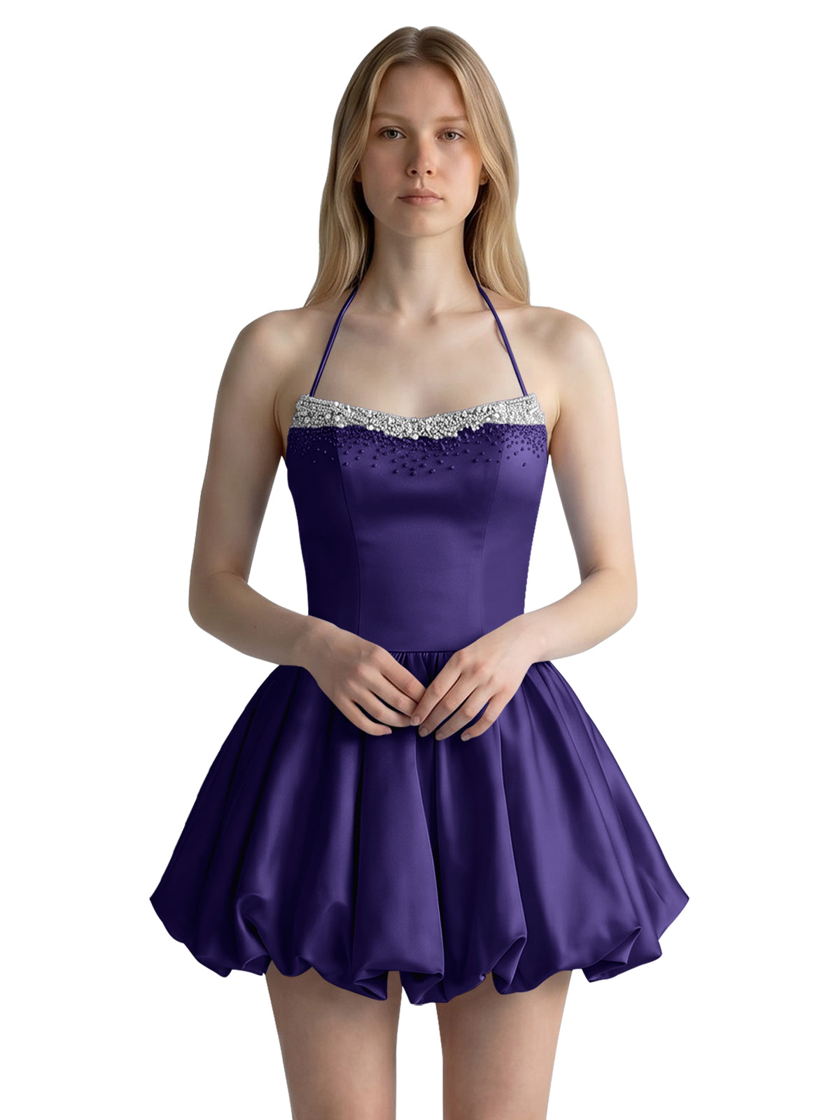 Beading Bubble Hem Mini Dress 