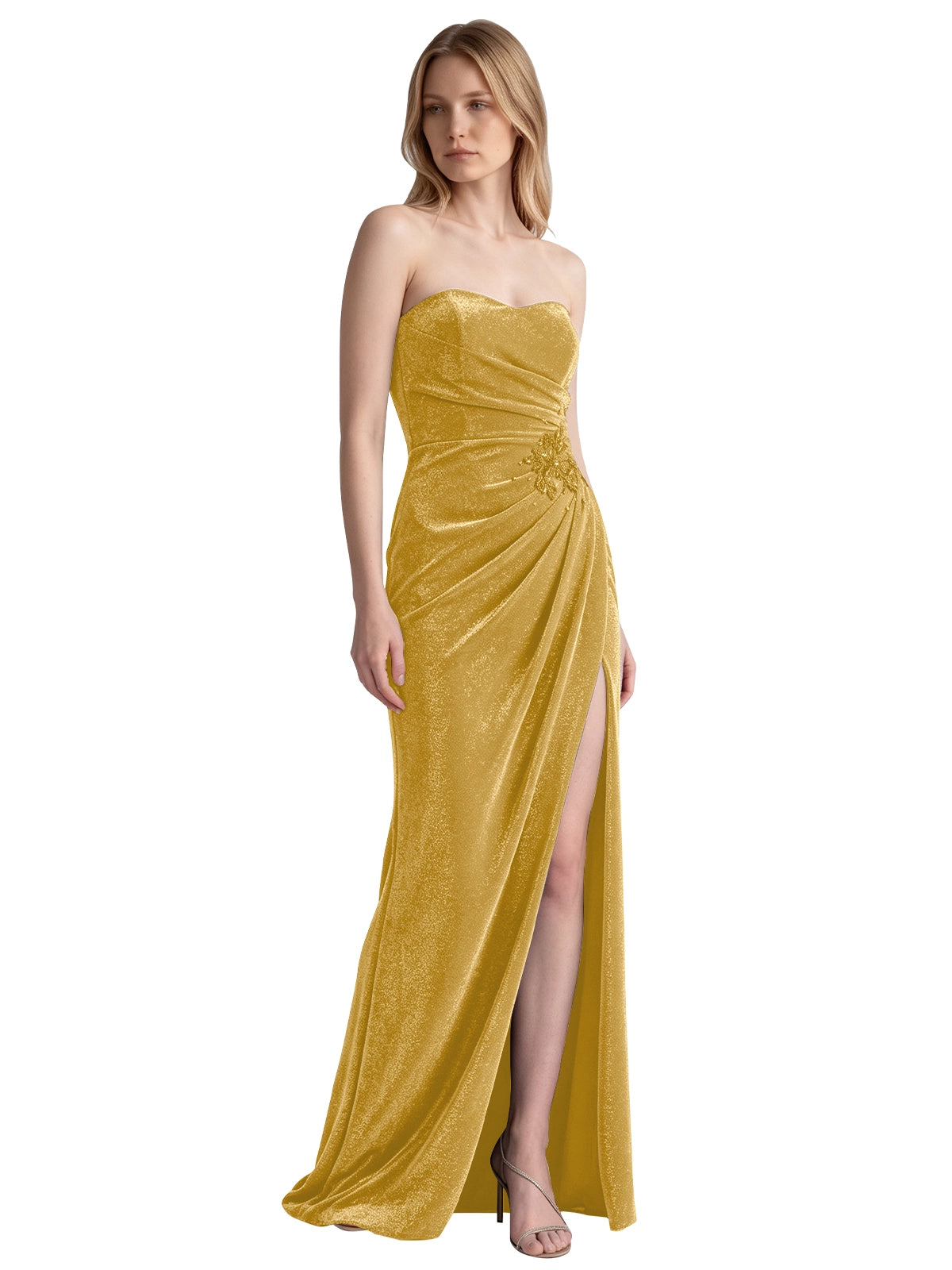 Velvet Prom Dress with Beaded Applique 