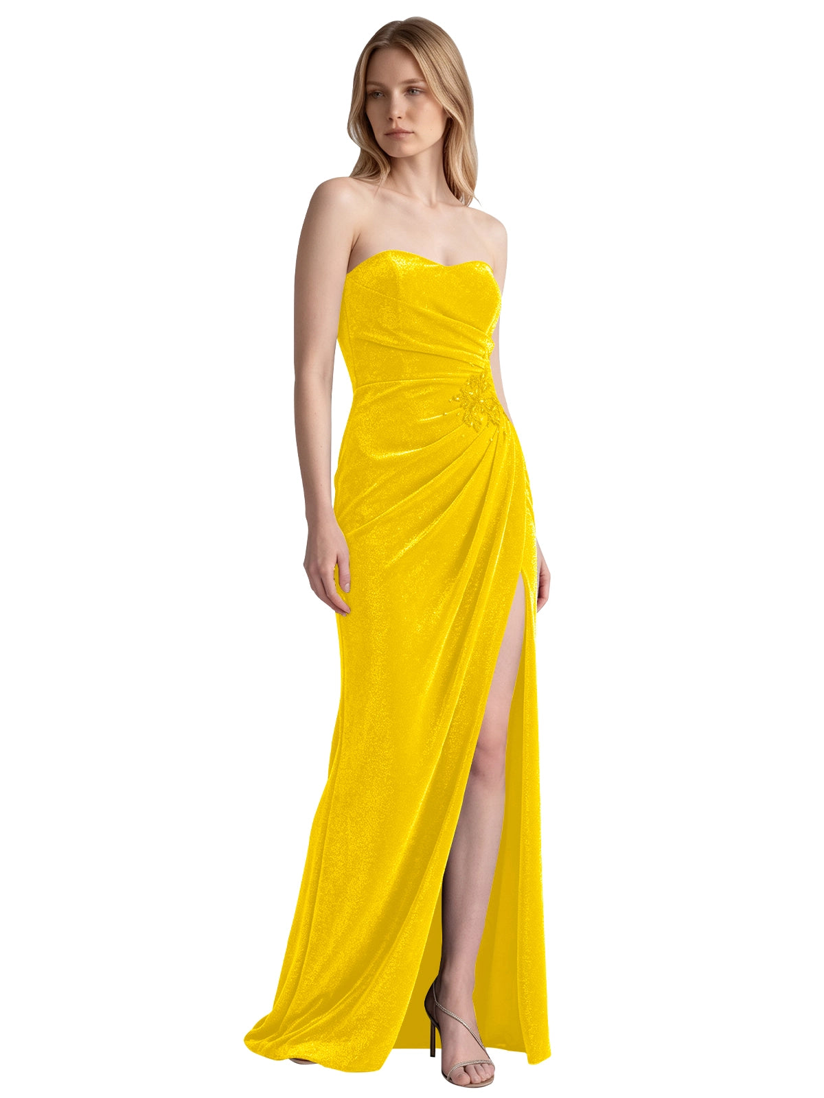 Velvet Prom Dress with Beaded Applique 