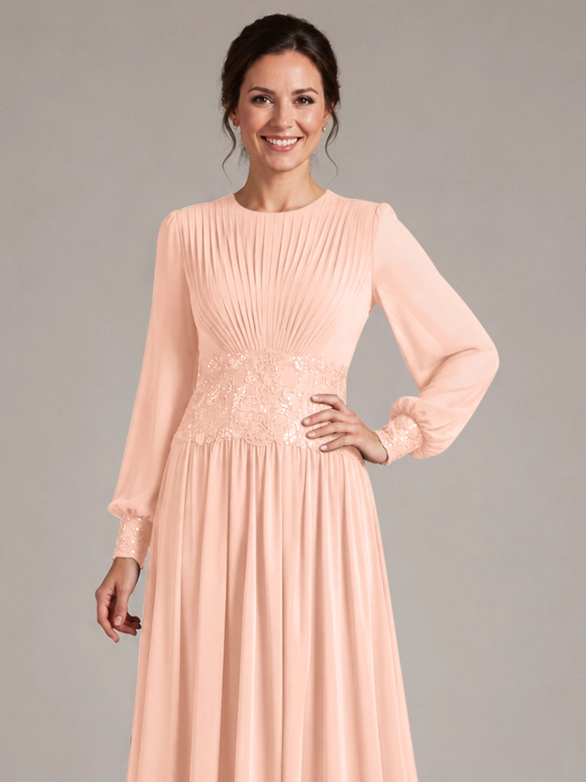 Chiffon Mother of the Bride Dress with Jewel Neckline 