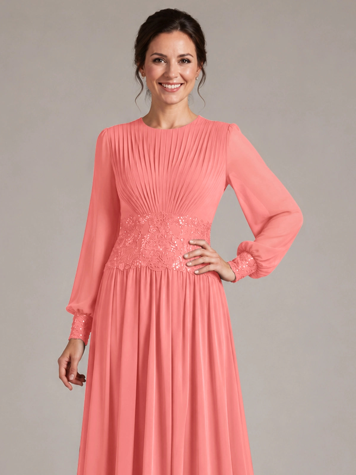 Chiffon Mother of the Bride Dress with Jewel Neckline 