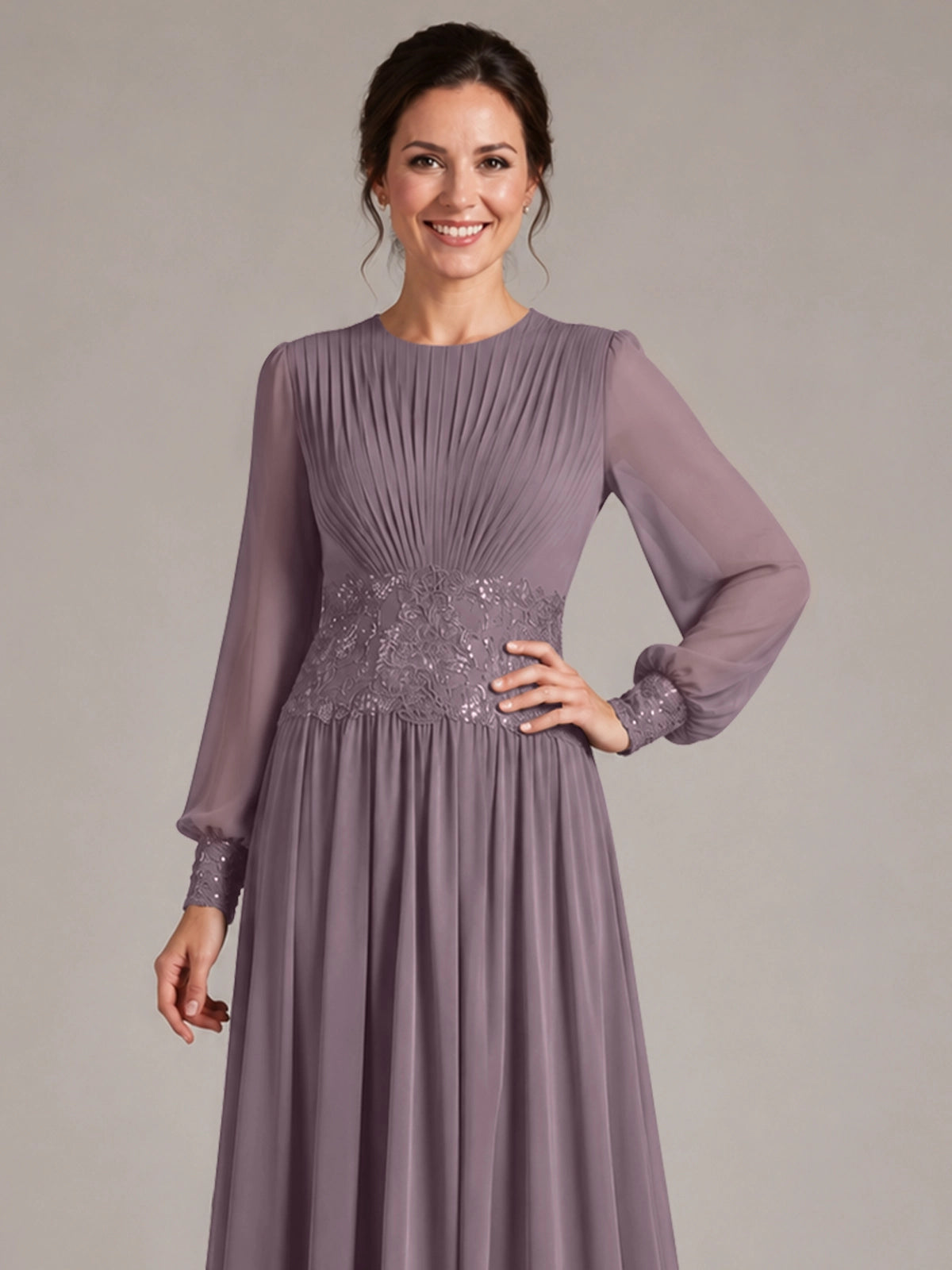 Chiffon Mother of the Bride Dress with Jewel Neckline 