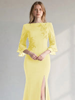 Chiffon Mother of the Bride Dress with 3/4 Sleeves
