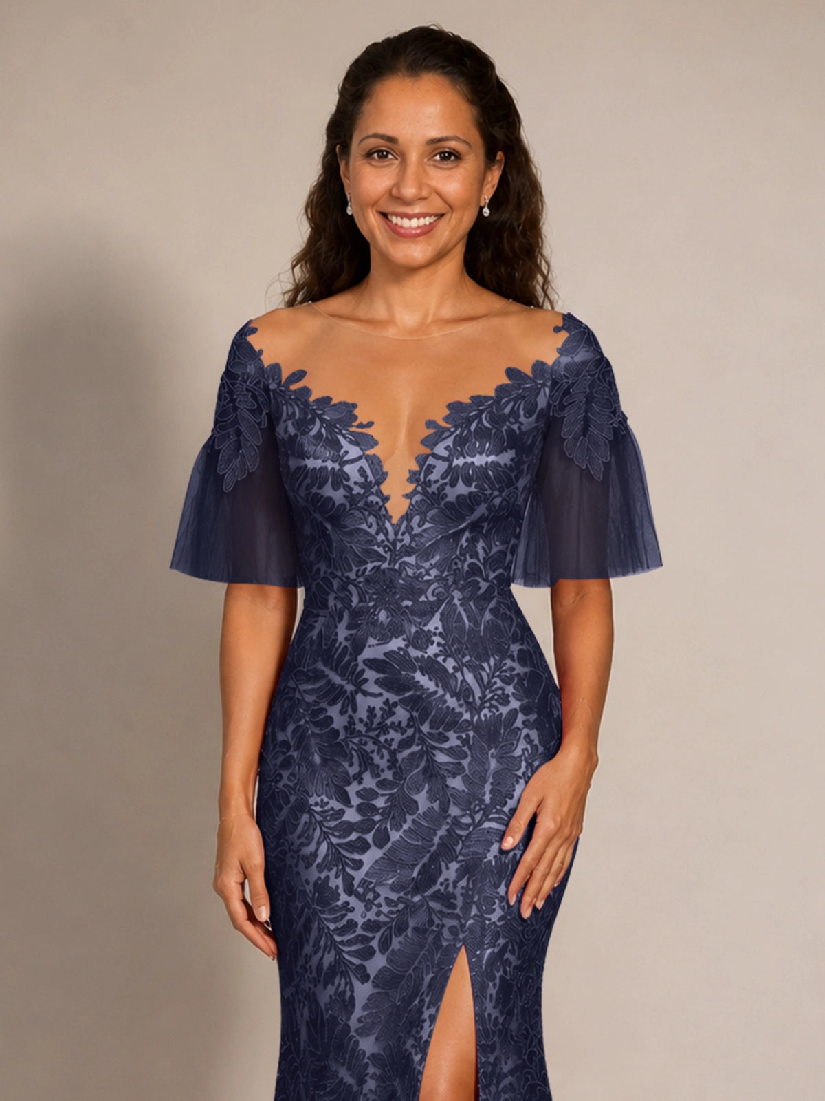 Mermaid Mother of the Bride Dress with V-neck 