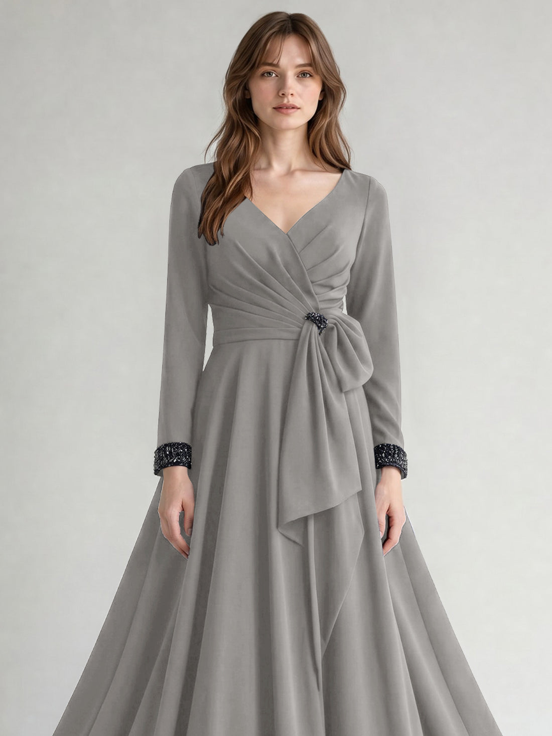 Stretch Satin Mother of the Bride Dress with Crystal
