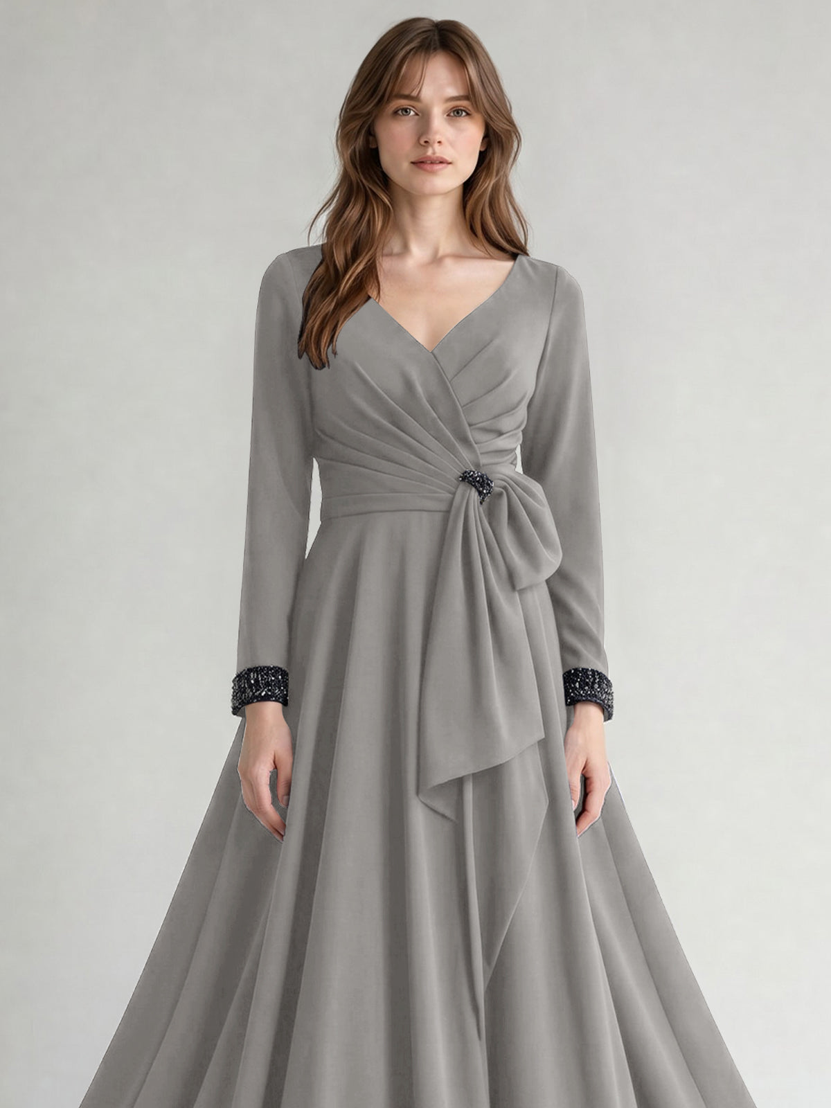 Stretch Satin Mother of the Bride Dress with Crystal