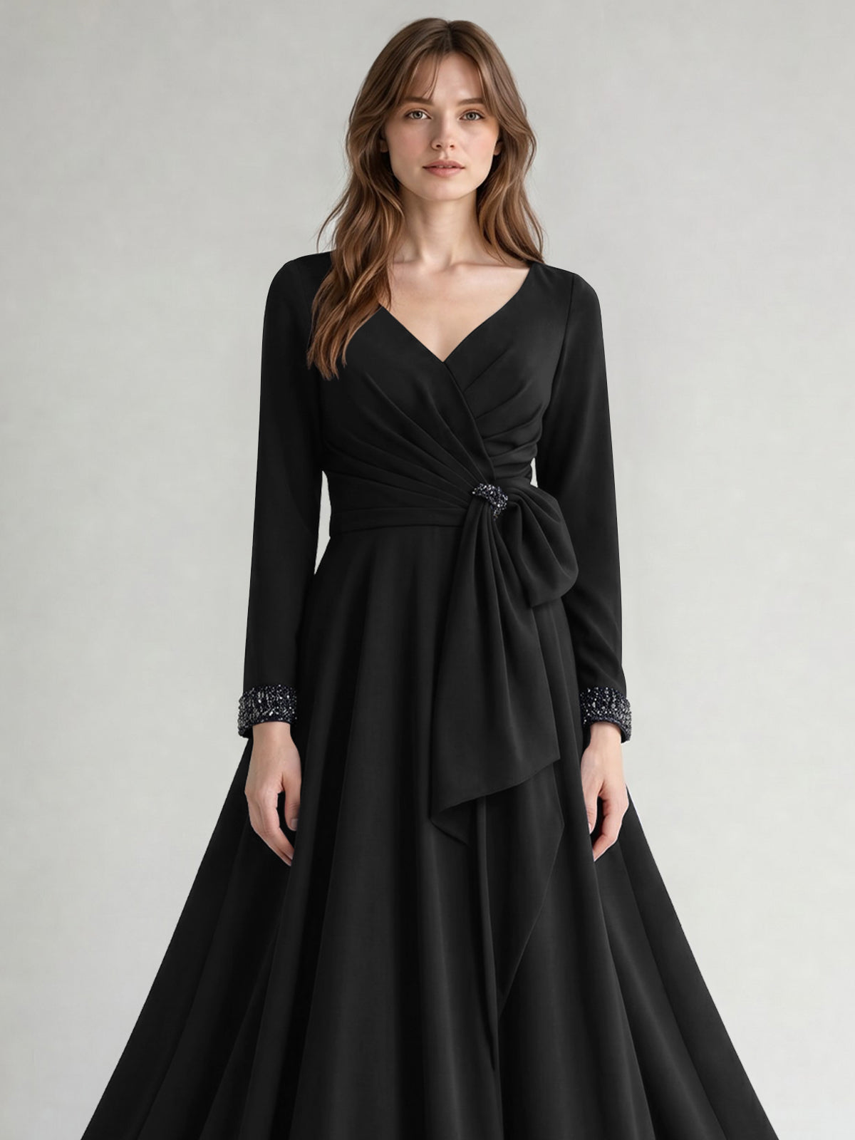 Stretch Satin Mother of the Bride Dress with Crystal