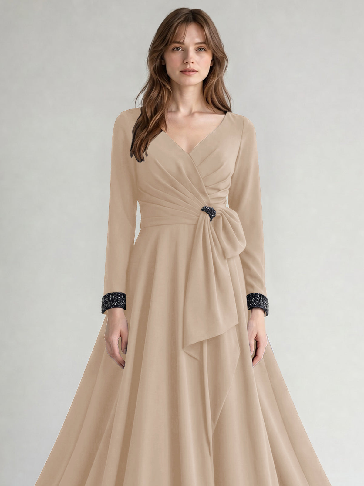Stretch Satin Mother of the Bride Dress with Crystal