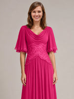 Cowl Neck Mother of the Bride Dress with Applique 