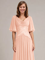 Cowl Neck Mother of the Bride Dress with Applique 